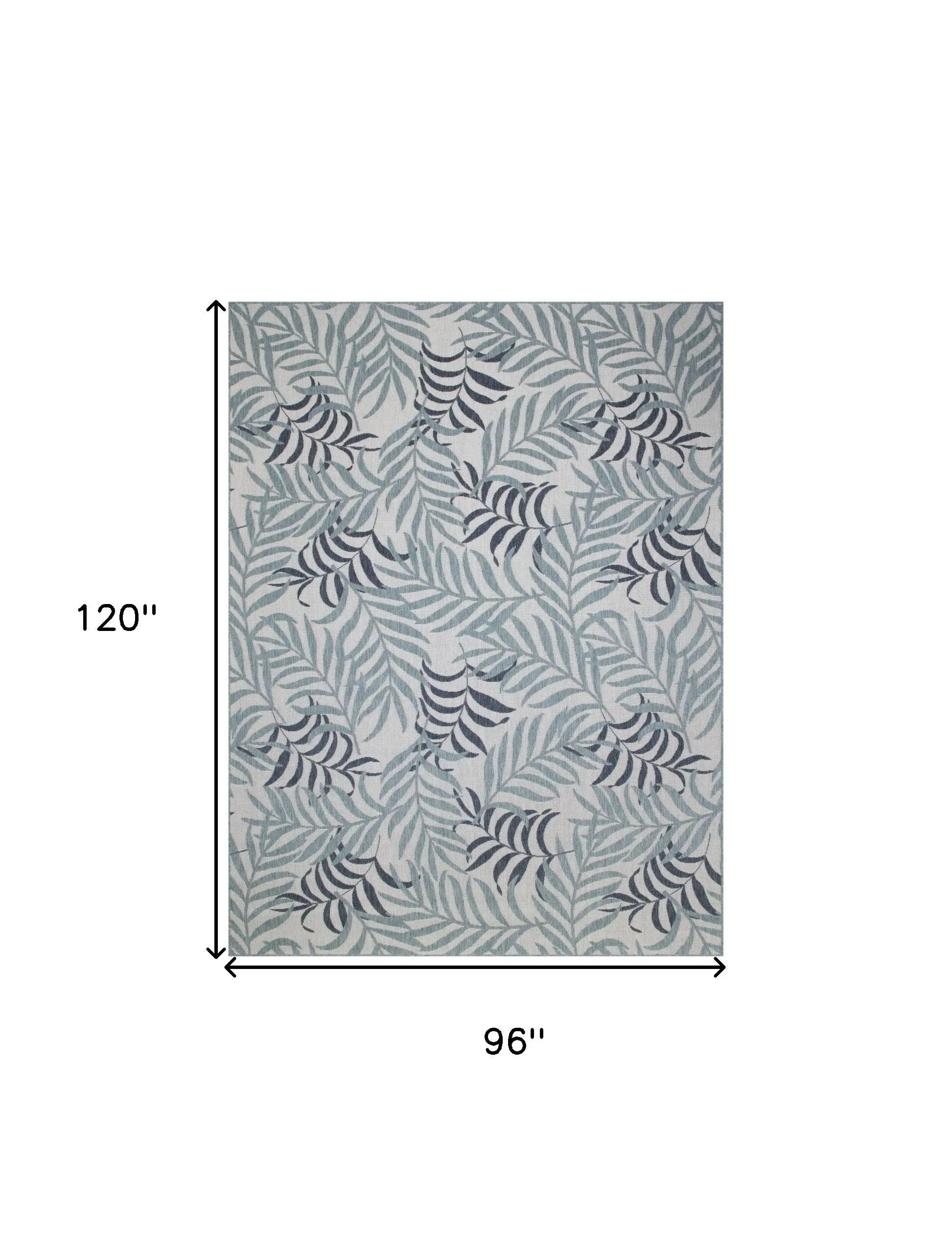 8' X 10' Ivory Sky Blue And Blue Palm Leaf Indoor Outdoor Area Rug Homeroots Outdoor