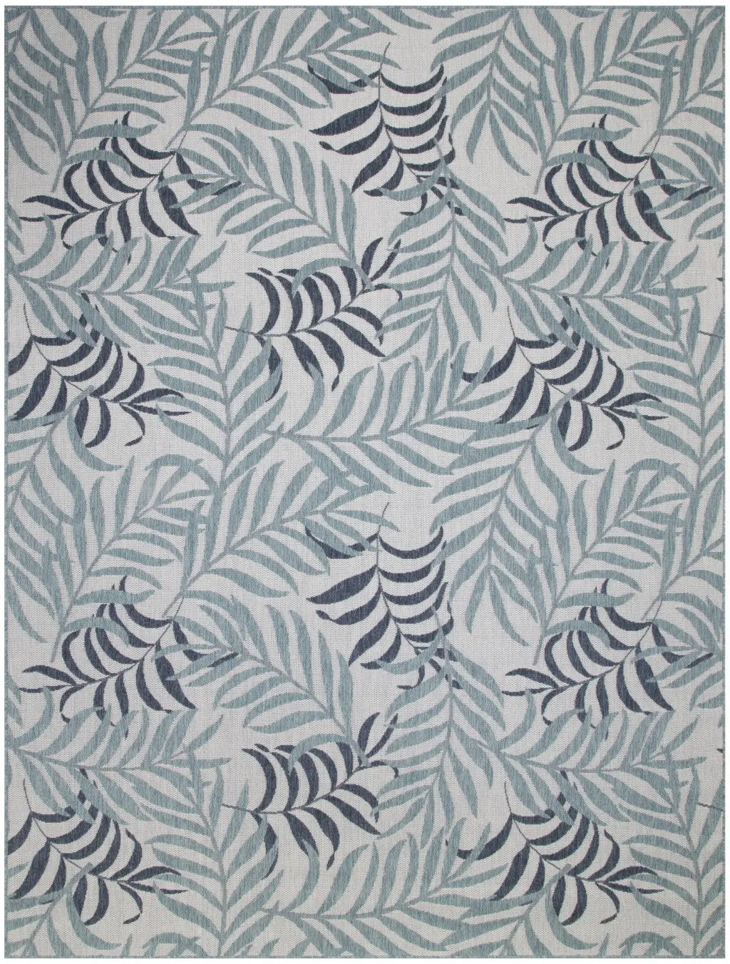 8' X 10' Ivory Sky Blue And Blue Palm Leaf Indoor Outdoor Area Rug Homeroots Outdoor