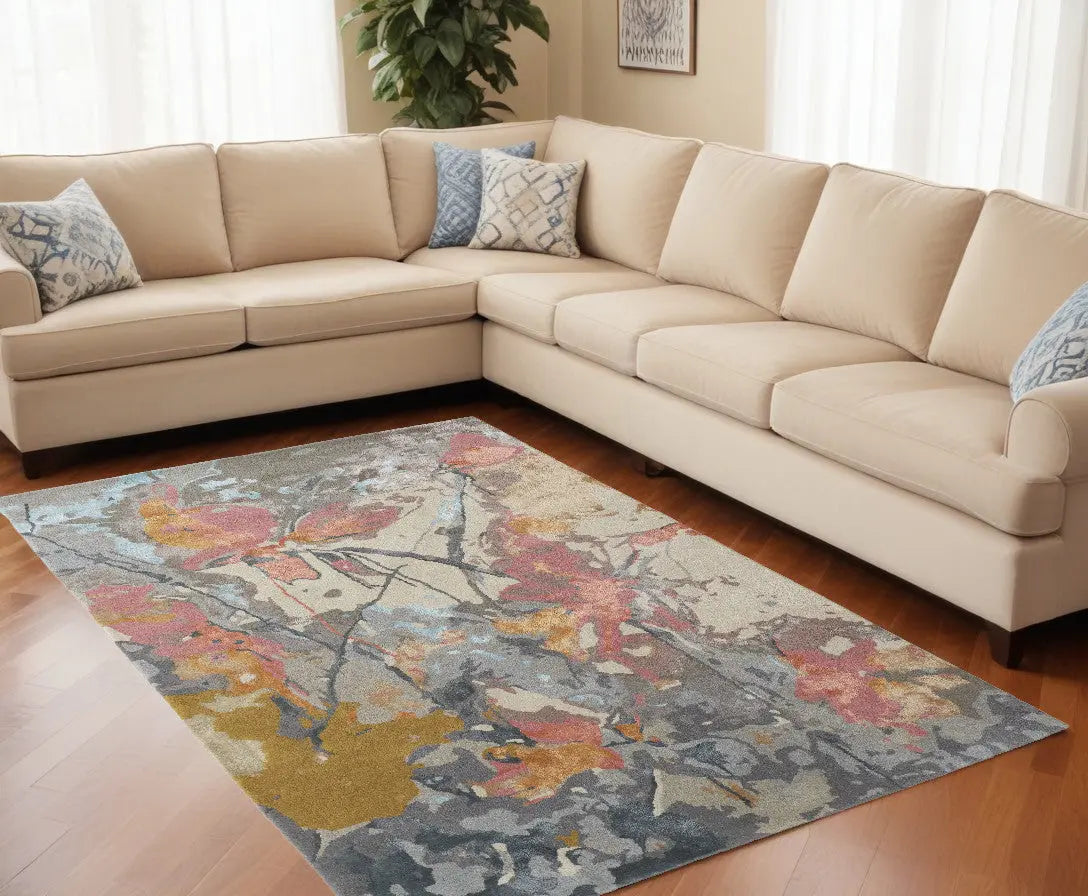 8' X 10' Ivory and Blue Wool Floral Hand Tufted Area Rug Homeroots Home Decor