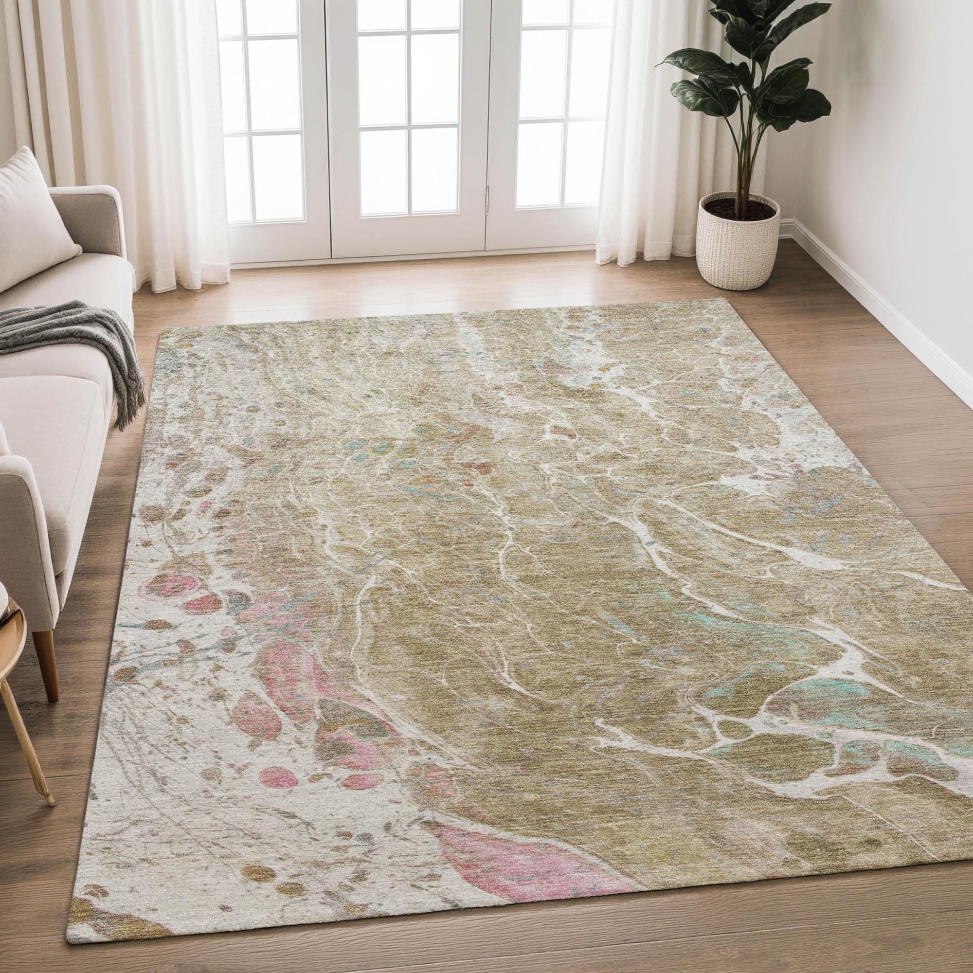 8' X 10' Khaki And Brown Abstract Washable Indoor Outdoor Area Rug Homeroots Outdoor