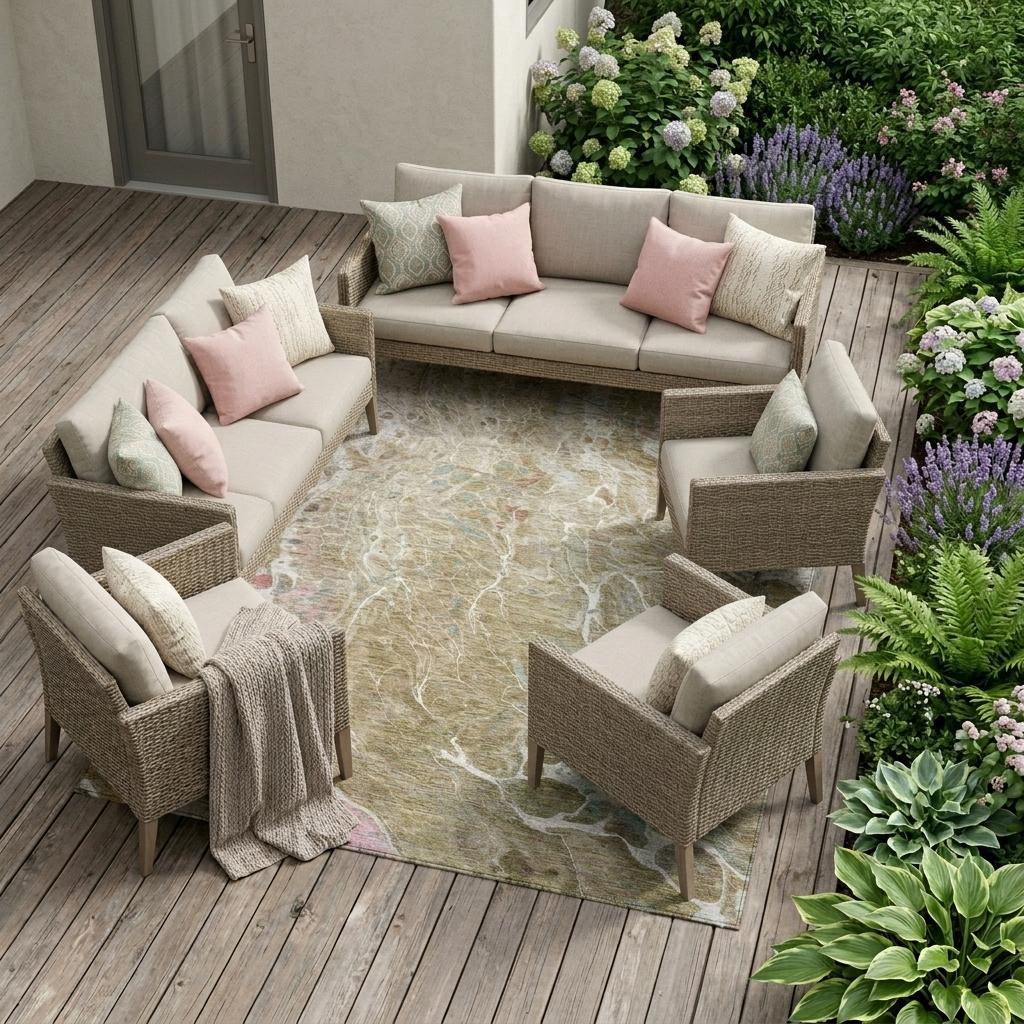 8' X 10' Khaki And Brown Abstract Washable Indoor Outdoor Area Rug Homeroots Outdoor