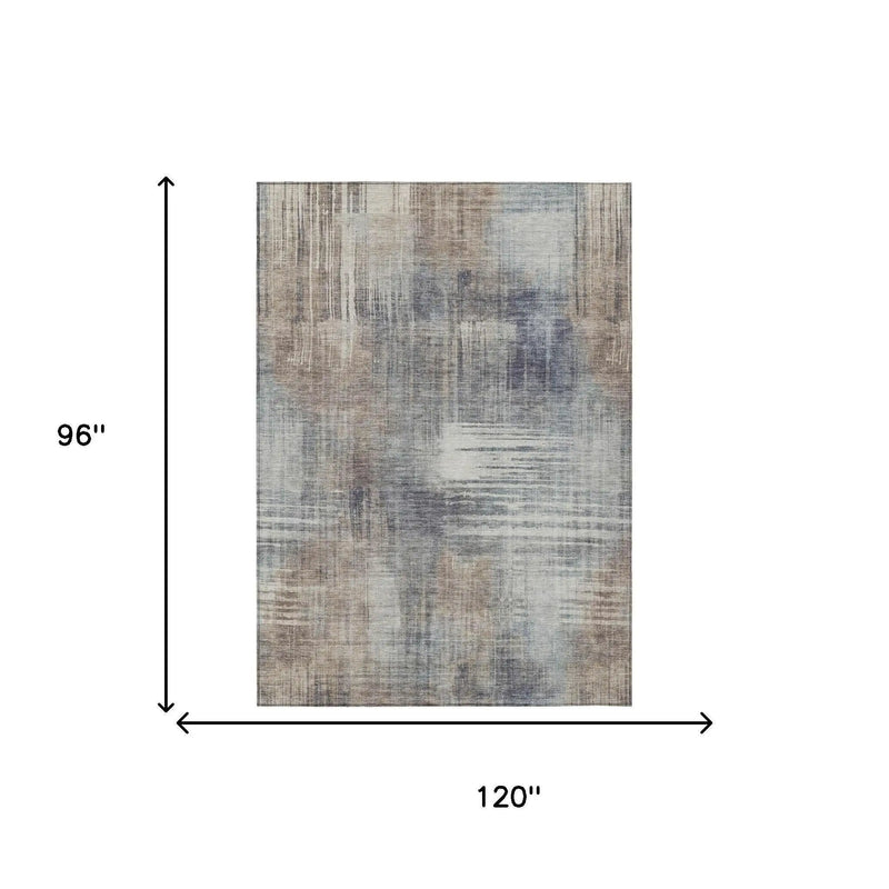 8' X 10' Khaki And Brown Abstract Washable Indoor Outdoor Area Rug Homeroots Outdoor