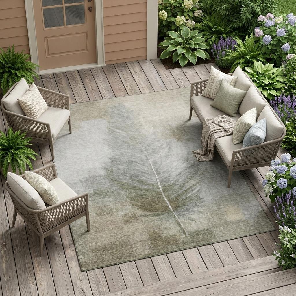 8' X 10' Khaki And Brown Botanical Leaves Washable Indoor Outdoor Area Rug Homeroots Outdoor