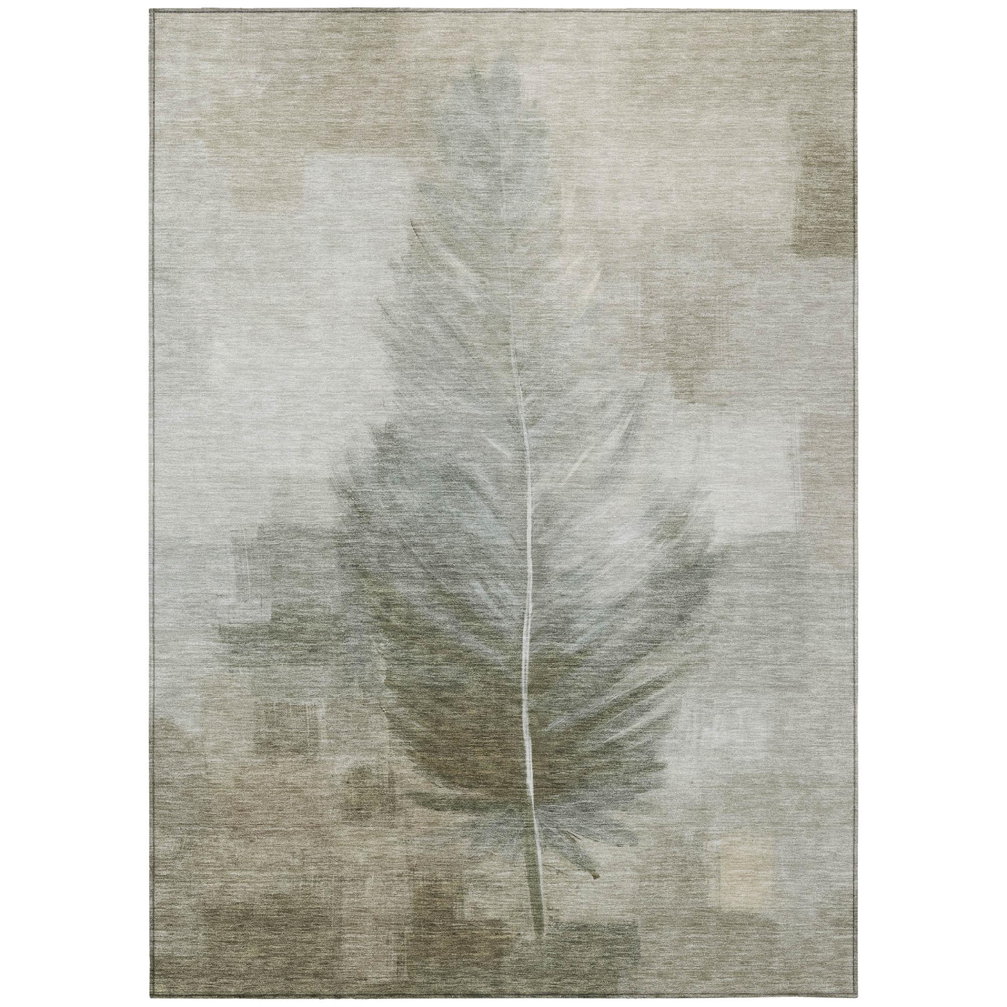 8' X 10' Khaki And Brown Botanical Leaves Washable Indoor Outdoor Area Rug Homeroots Outdoor