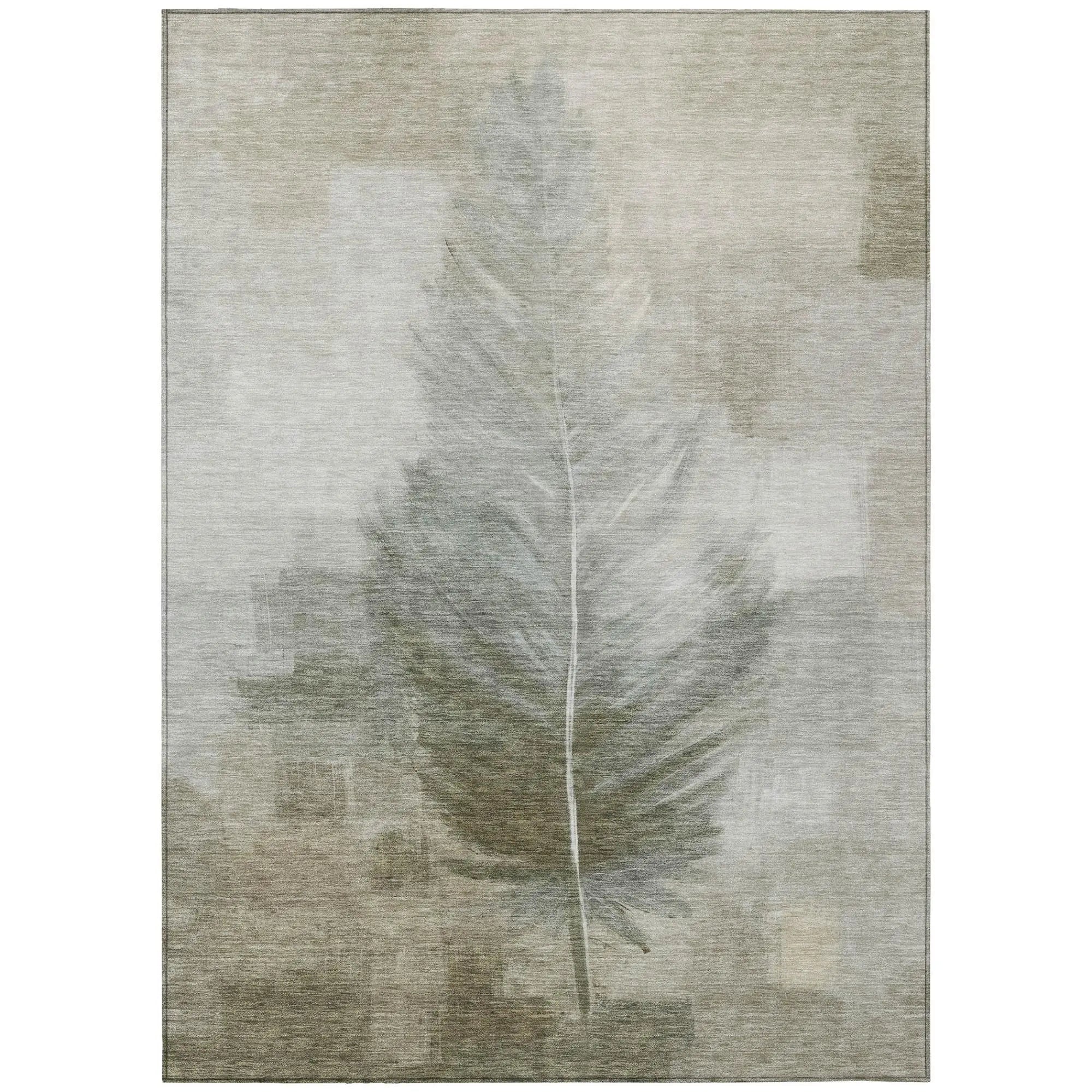 8' X 10' Khaki And Brown Botanical Leaves Washable Indoor Outdoor Area Rug Homeroots Outdoor