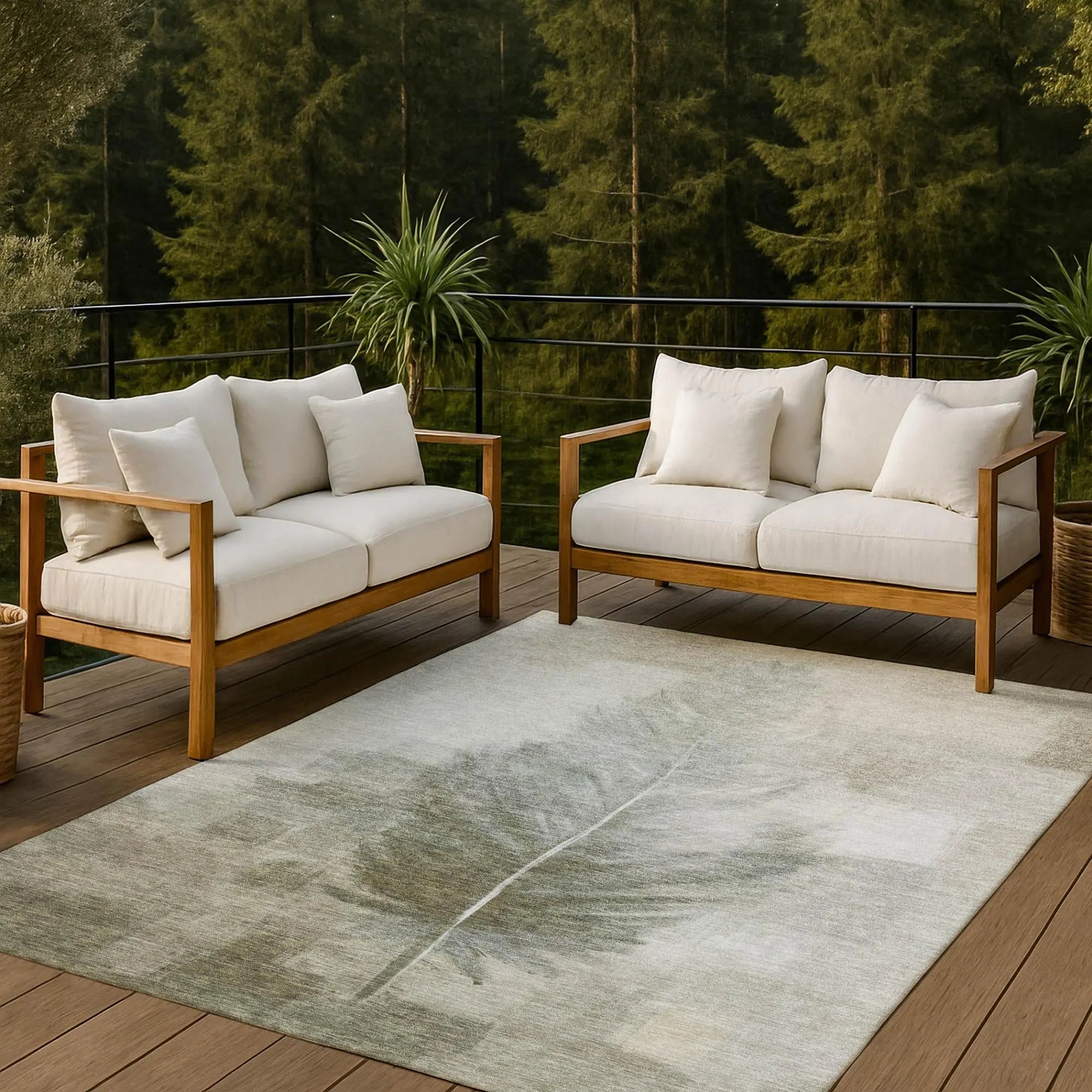 8' X 10' Khaki And Brown Botanical Leaves Washable Indoor Outdoor Area Rug Homeroots Outdoor