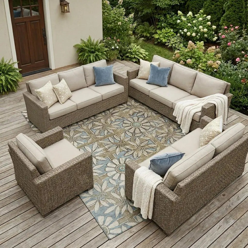 8' X 10' Khaki And Brown Floral Washable Indoor Outdoor Area Rug Homeroots Outdoor