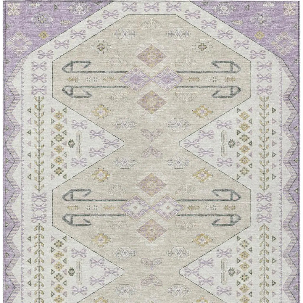8' X 10' Lavender And Gold Geometric Washable Indoor Outdoor Area Rug Homeroots Outdoor