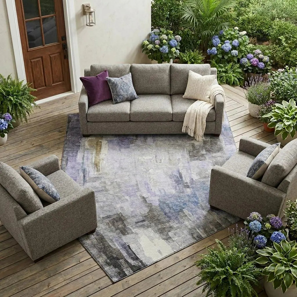 8' X 10' Lavender And Gray Abstract Washable Indoor Outdoor Area Rug Homeroots Outdoor
