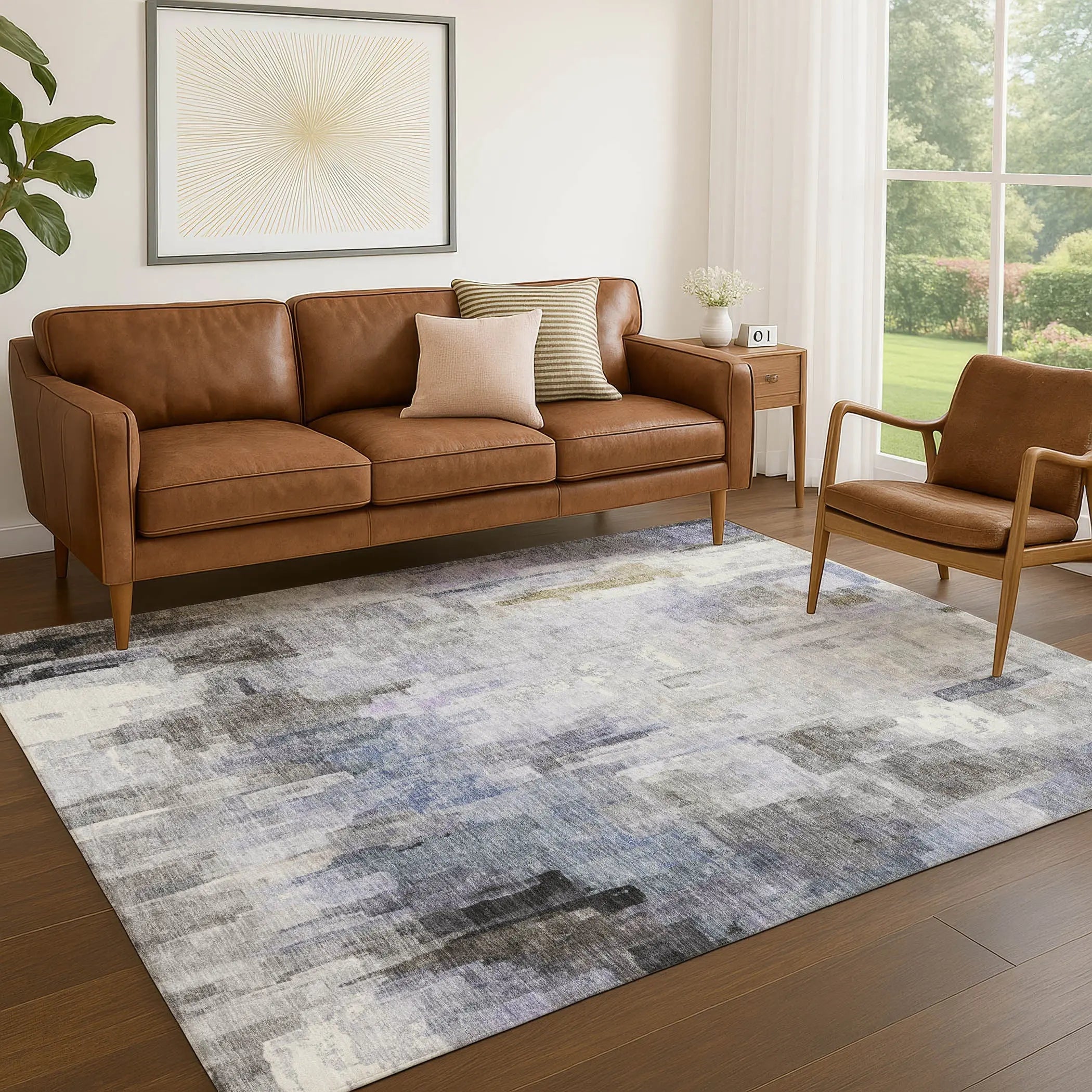 8' X 10' Lavender And Gray Abstract Washable Indoor Outdoor Area Rug Homeroots Outdoor