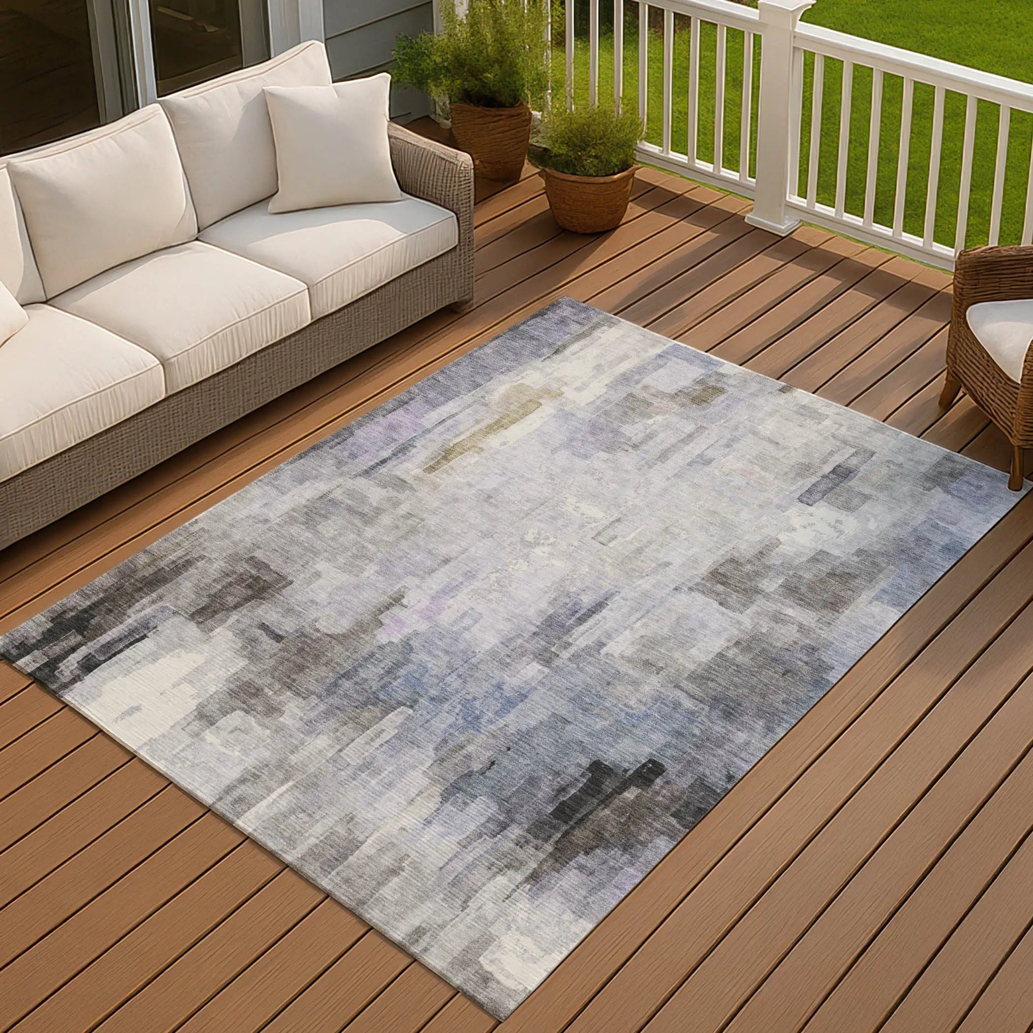 8' X 10' Lavender And Gray Abstract Washable Indoor Outdoor Area Rug Homeroots Outdoor