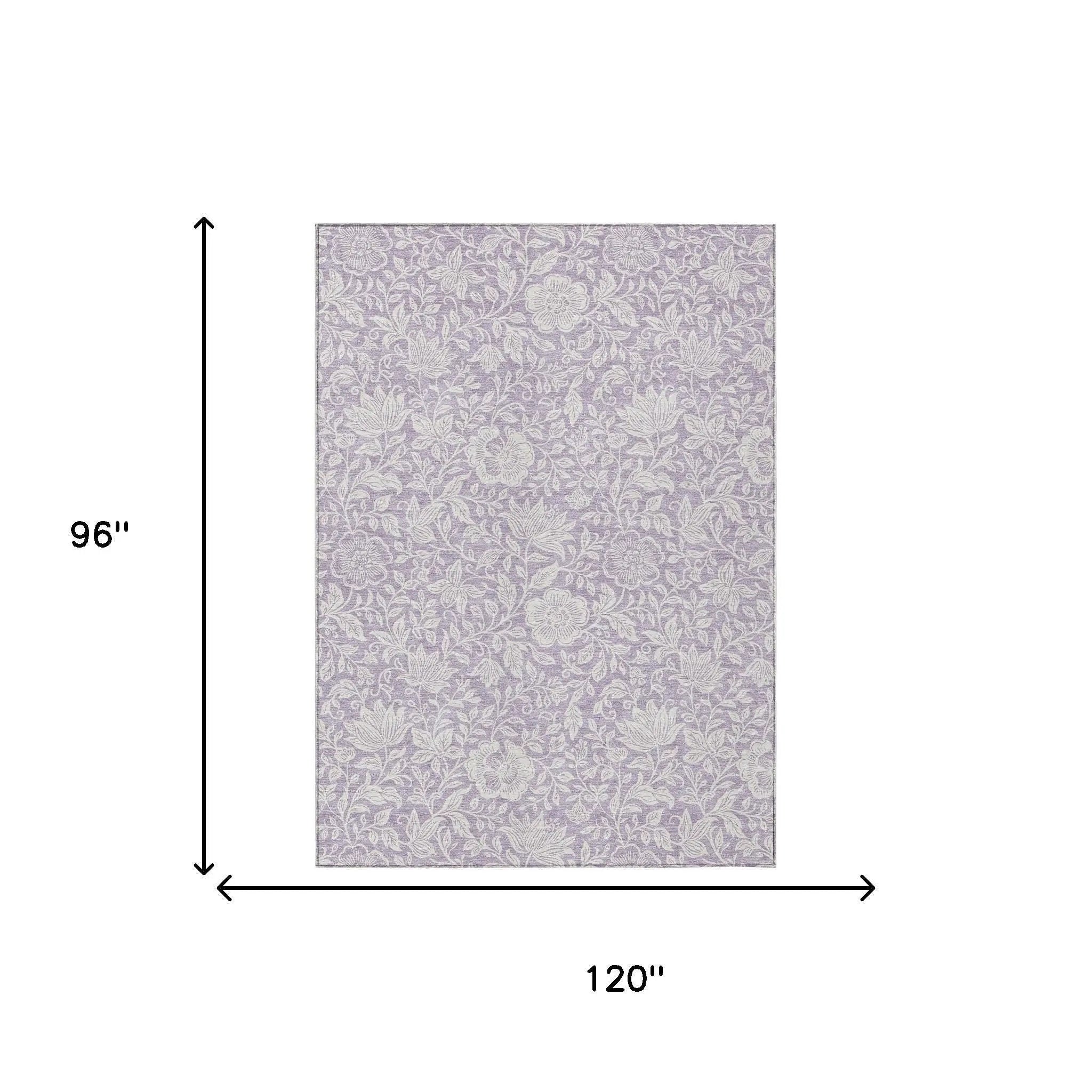 8' X 10' Lavender And Ivory Floral Washable Indoor Outdoor Area Rug Homeroots Outdoor