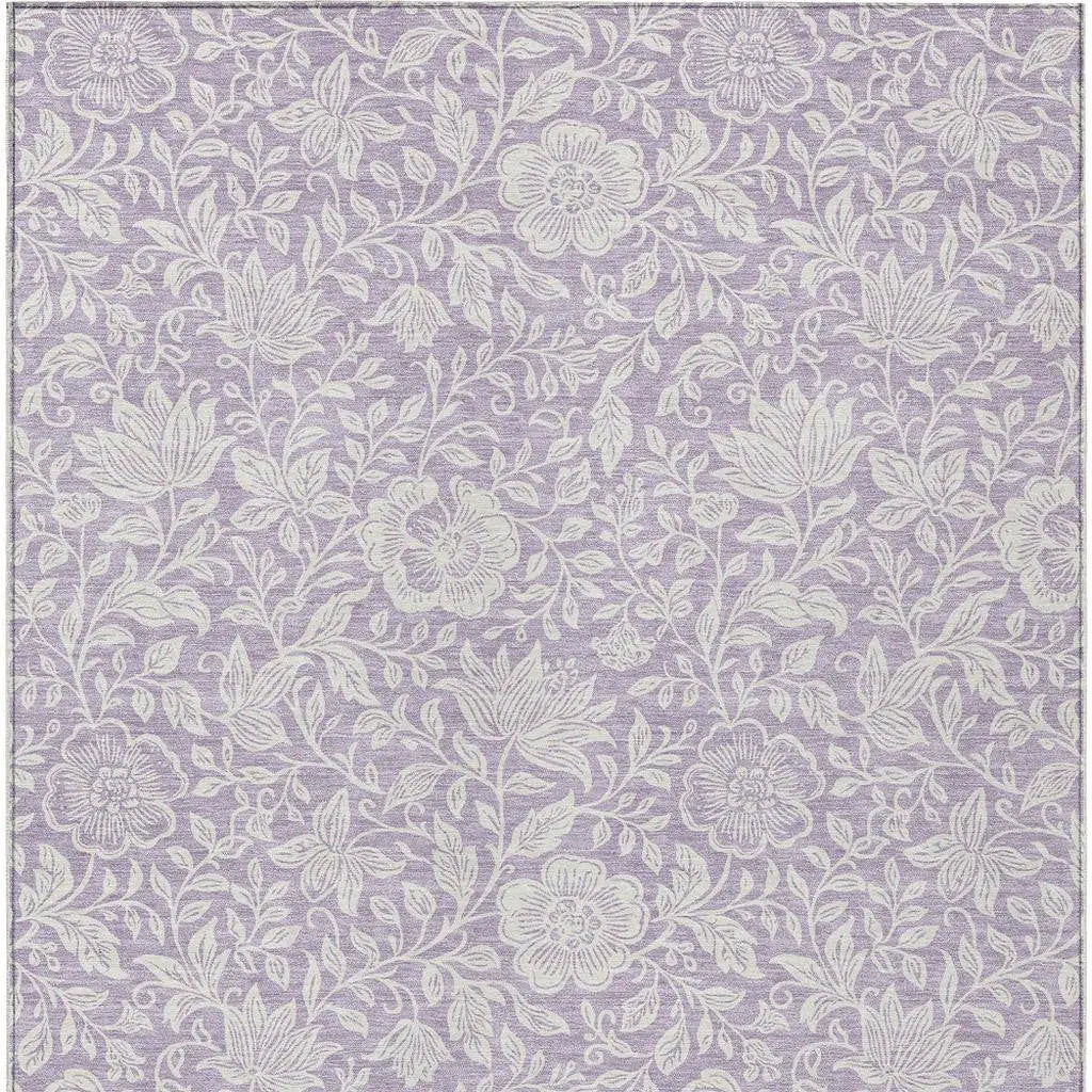 8' X 10' Lavender And Ivory Floral Washable Indoor Outdoor Area Rug Homeroots Outdoor