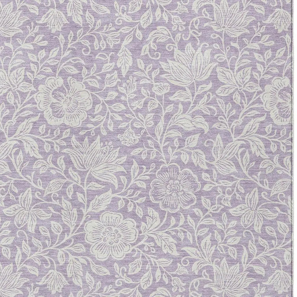 8' X 10' Lavender And Ivory Floral Washable Indoor Outdoor Area Rug Homeroots Outdoor