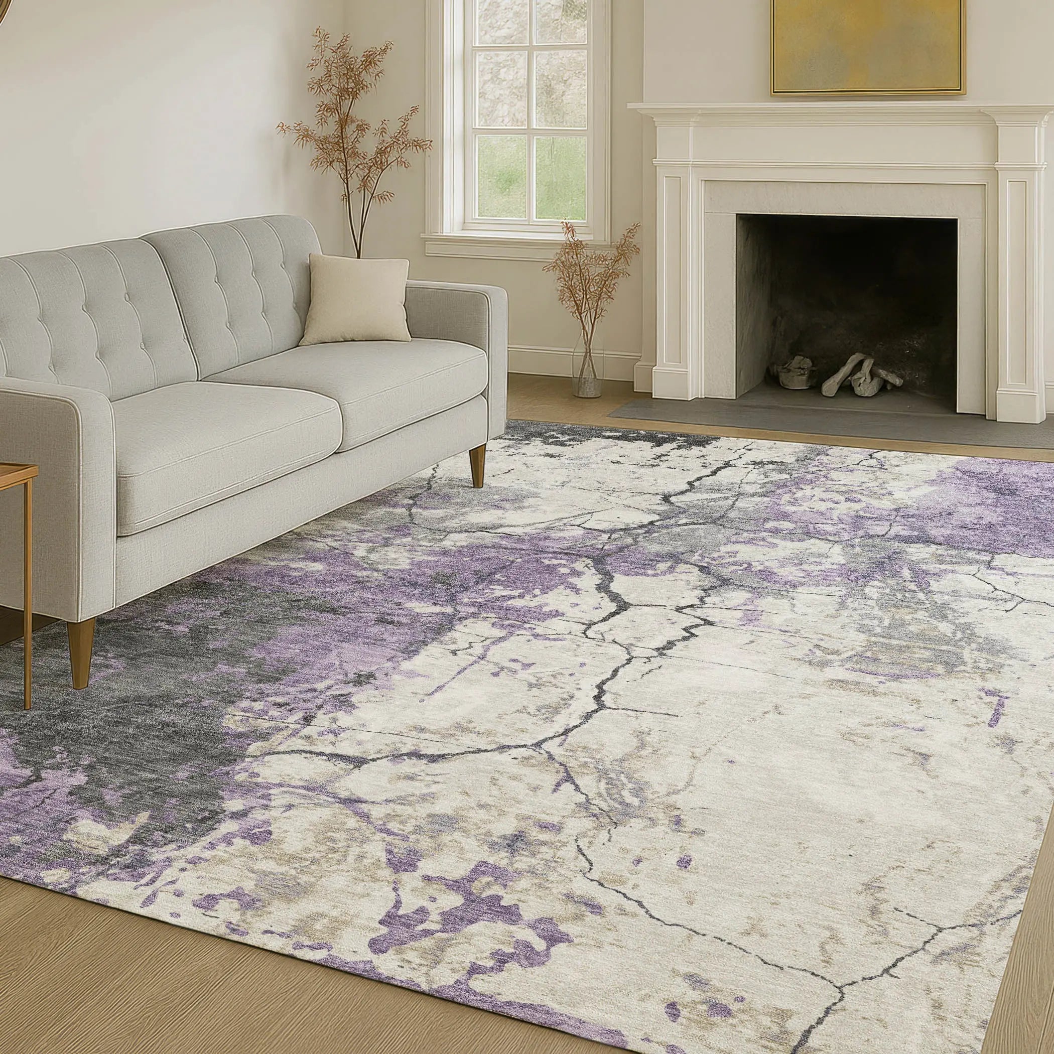 8' X 10' Lavender And Plum Abstract Washable Indoor Outdoor Area Rug Homeroots Outdoor