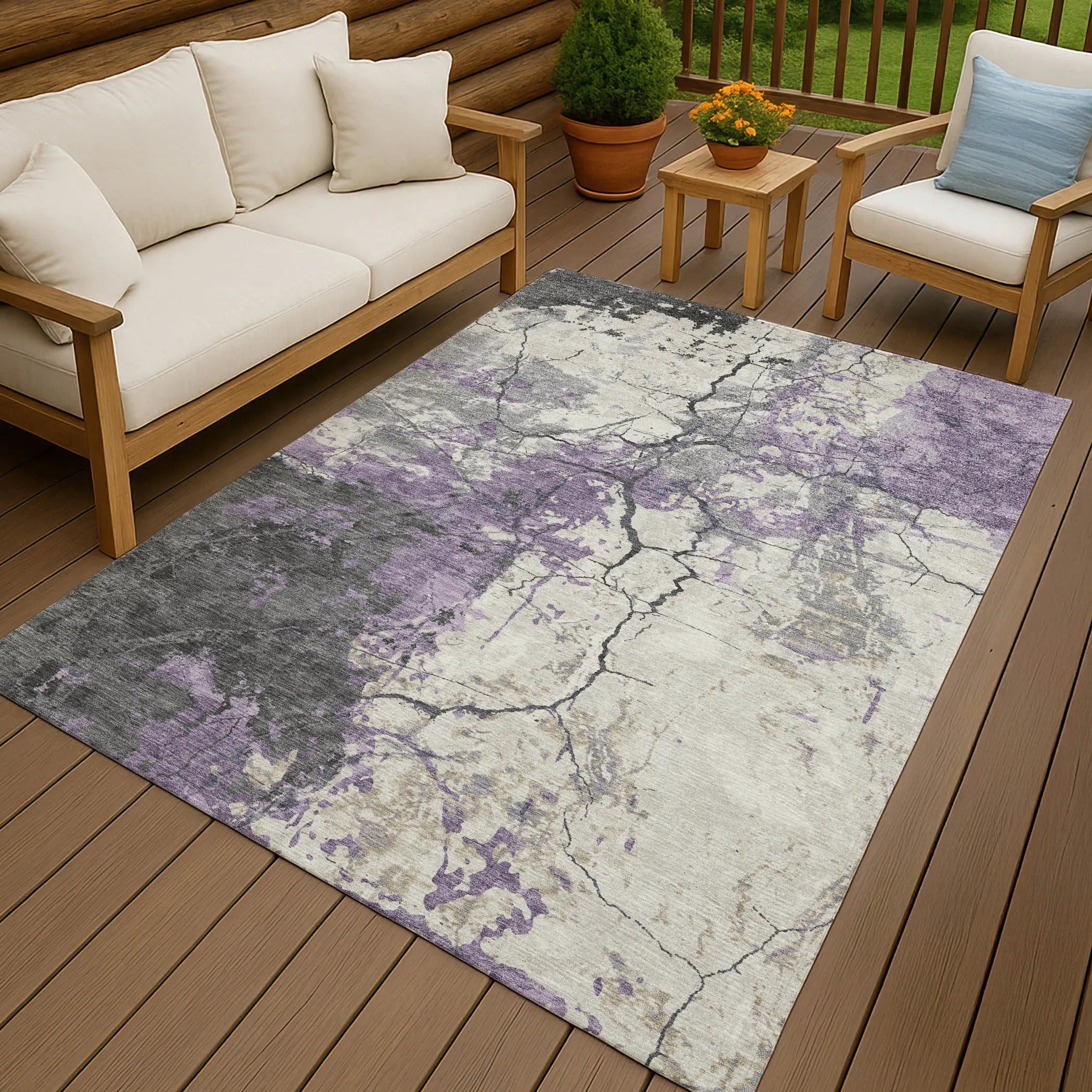 8' X 10' Lavender And Plum Abstract Washable Indoor Outdoor Area Rug Homeroots Outdoor