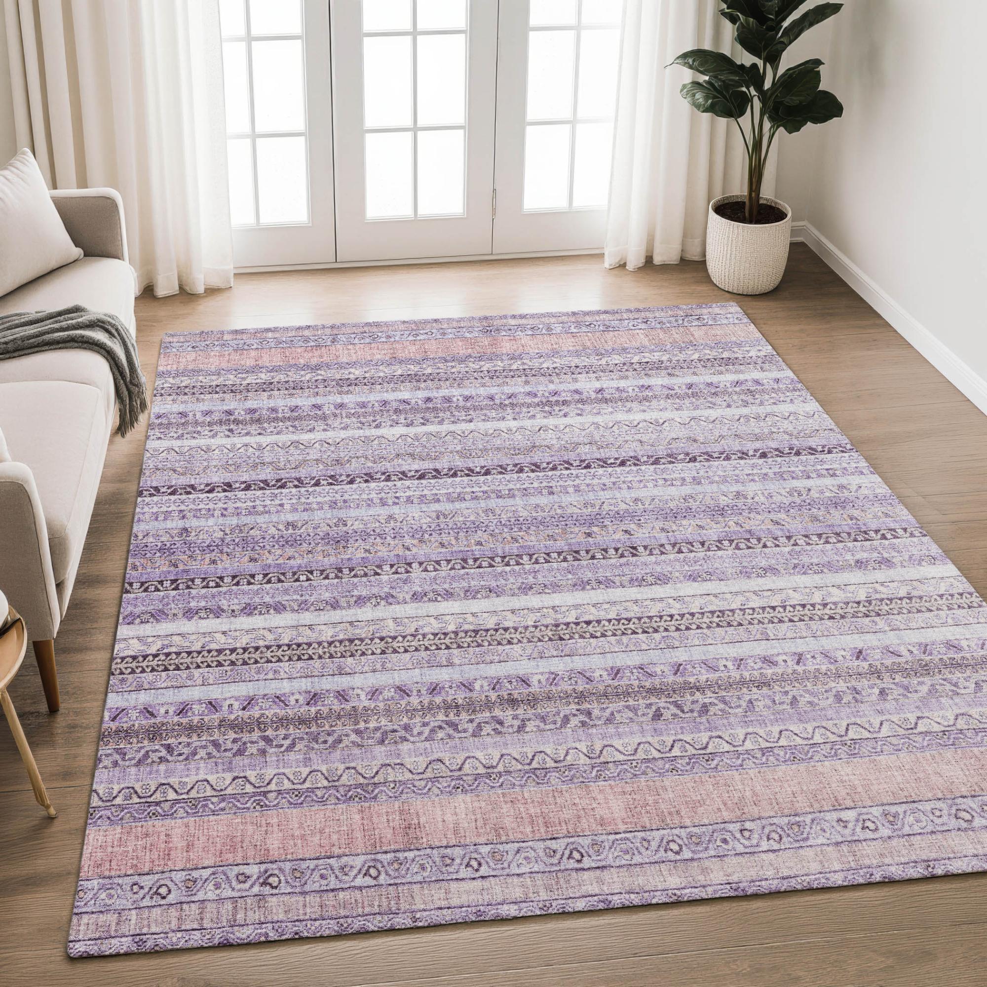 8' X 10' Lavender And Purple Striped Washable Indoor Outdoor Area Rug Homeroots Outdoor