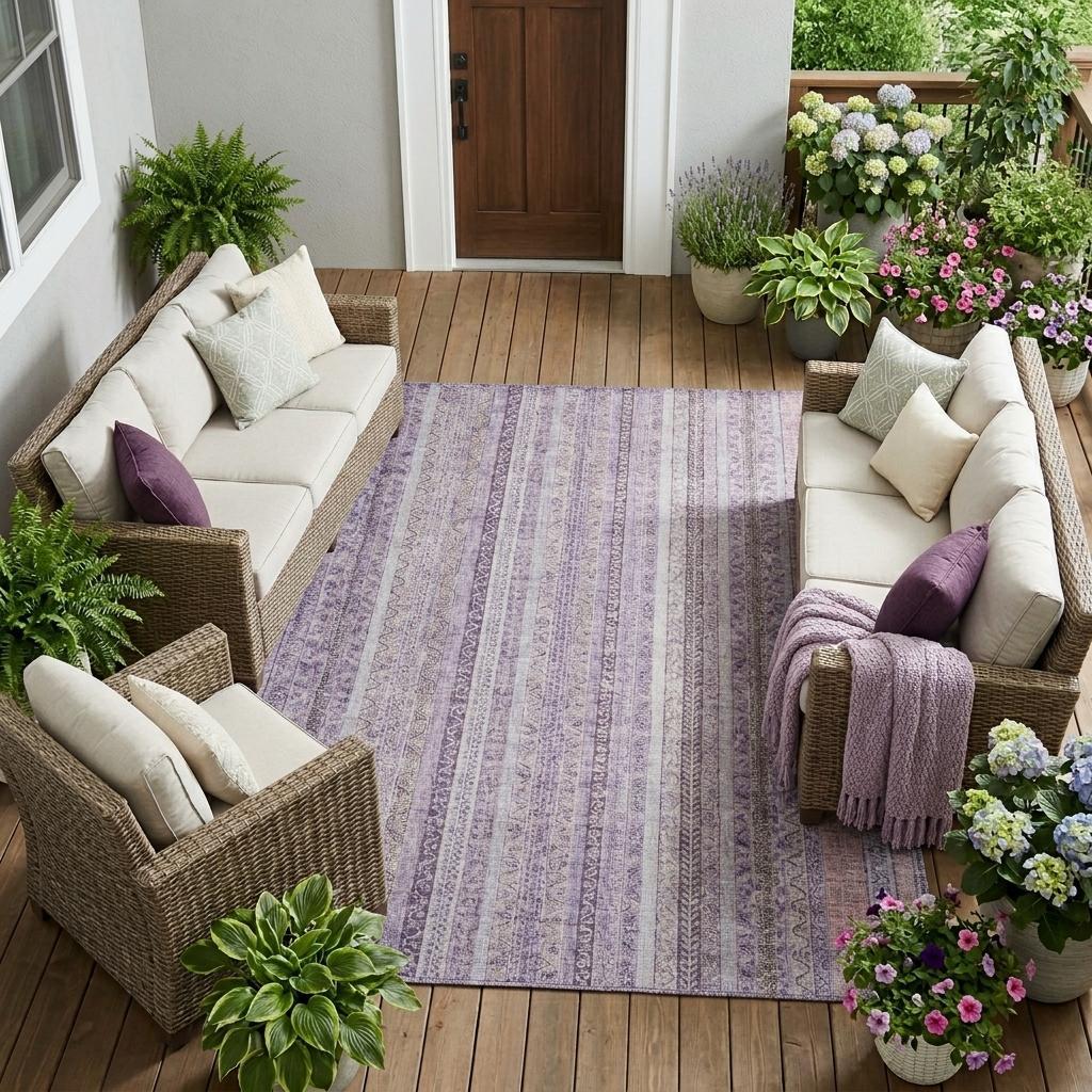 8' X 10' Lavender And Purple Striped Washable Indoor Outdoor Area Rug Homeroots Outdoor