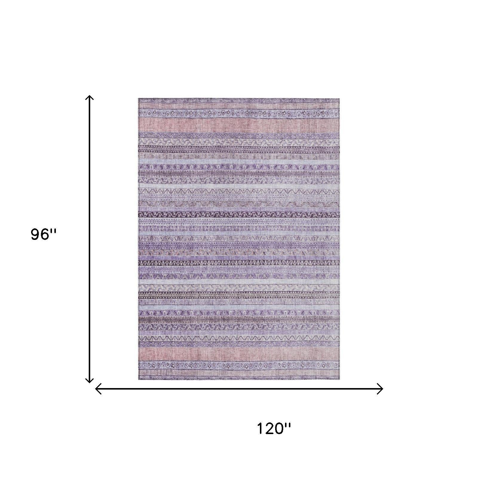 8' X 10' Lavender And Purple Striped Washable Indoor Outdoor Area Rug Homeroots Outdoor