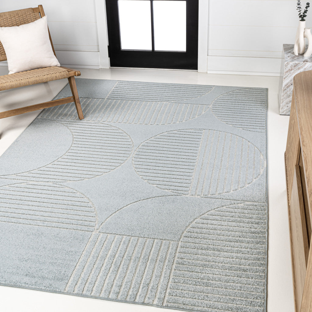 8' X 10' Light Blue And Cream Striped Indoor Outdoor Area Rug - GreatEagleInc