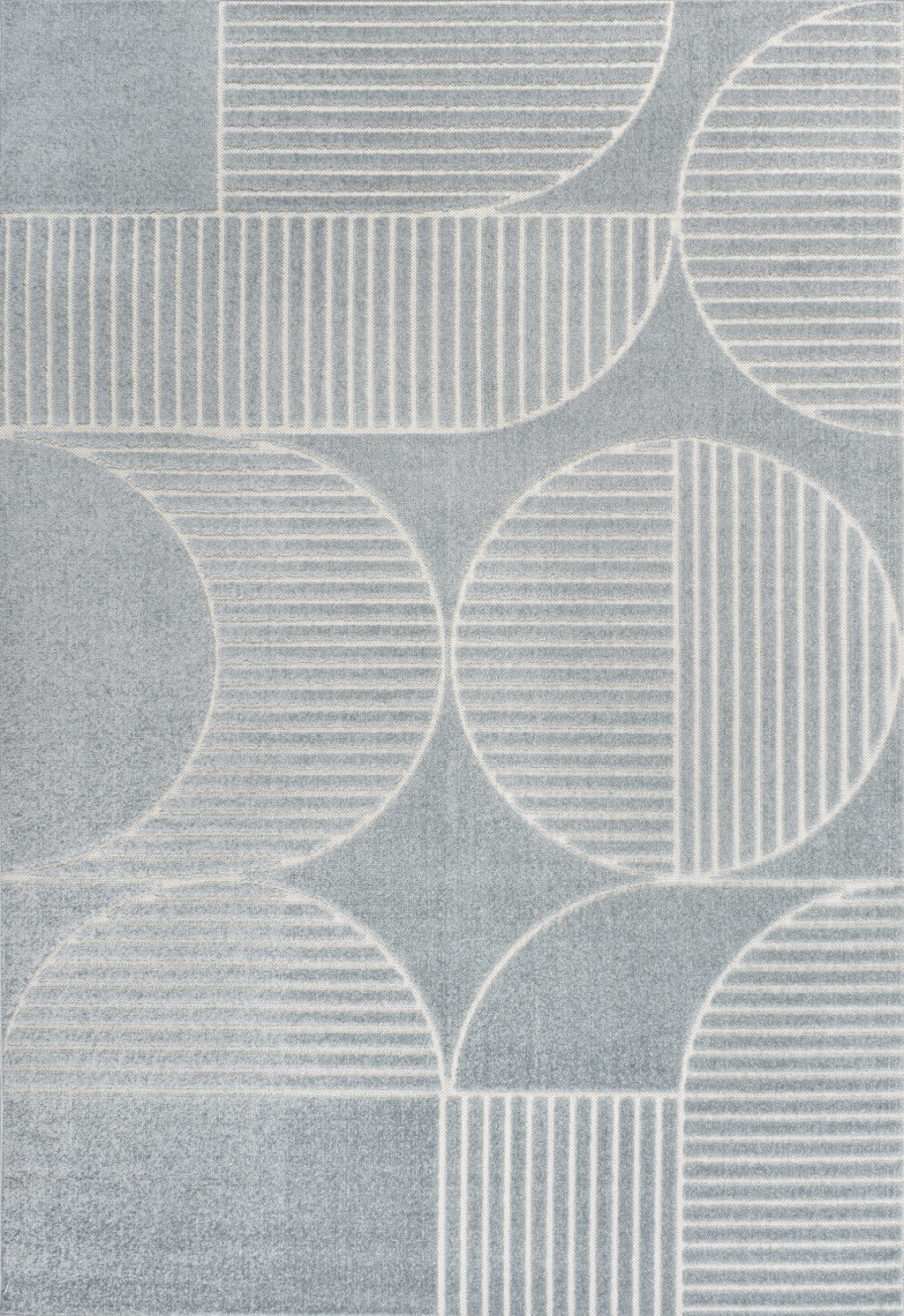 8' X 10' Light Blue And Cream Striped Indoor Outdoor Area Rug - GreatEagleInc