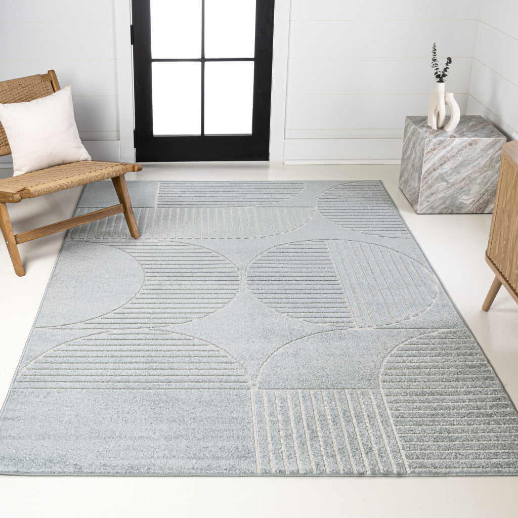 8' X 10' Light Blue And Cream Striped Indoor Outdoor Area Rug - GreatEagleInc