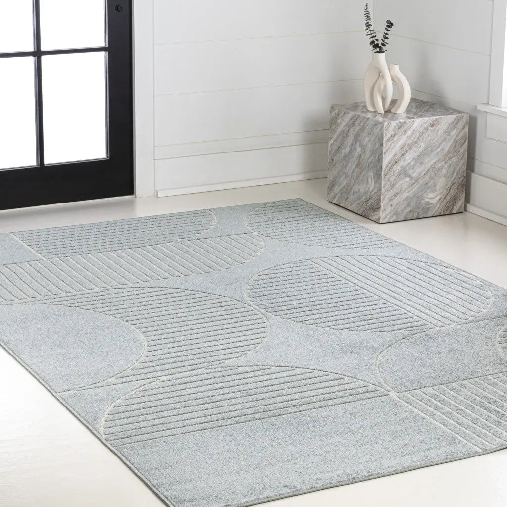 8' X 10' Light Blue And Cream Striped Indoor Outdoor Area Rug - GreatEagleInc