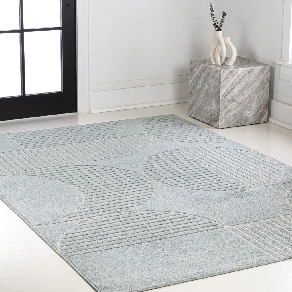 8' X 10' Light Blue And Cream Striped Indoor Outdoor Area Rug - GreatEagleInc