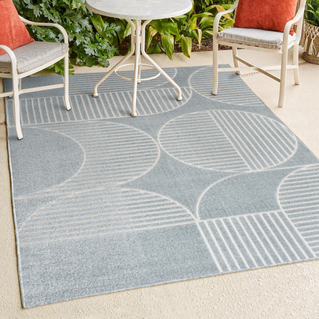 8' X 10' Light Blue And Cream Striped Indoor Outdoor Area Rug - GreatEagleInc