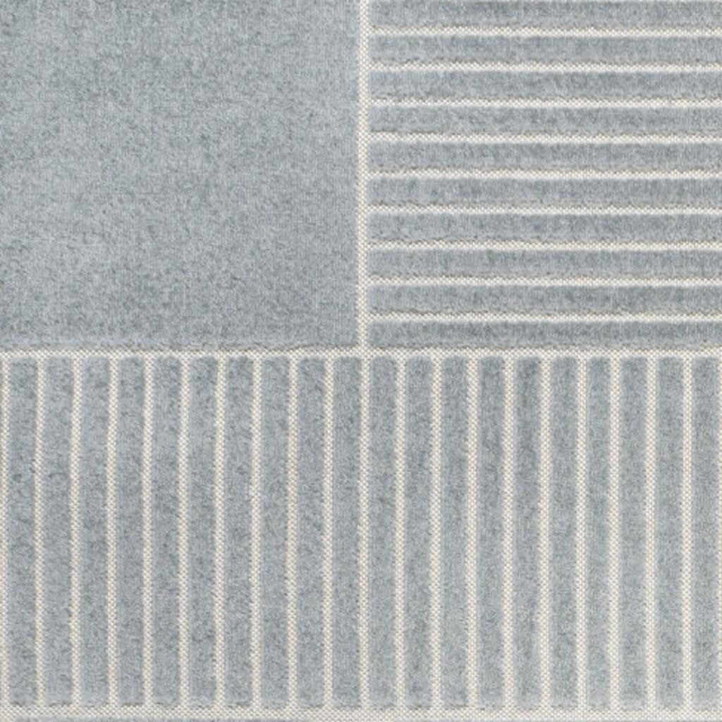 8' X 10' Light Blue And Cream Striped Indoor Outdoor Area Rug - GreatEagleInc