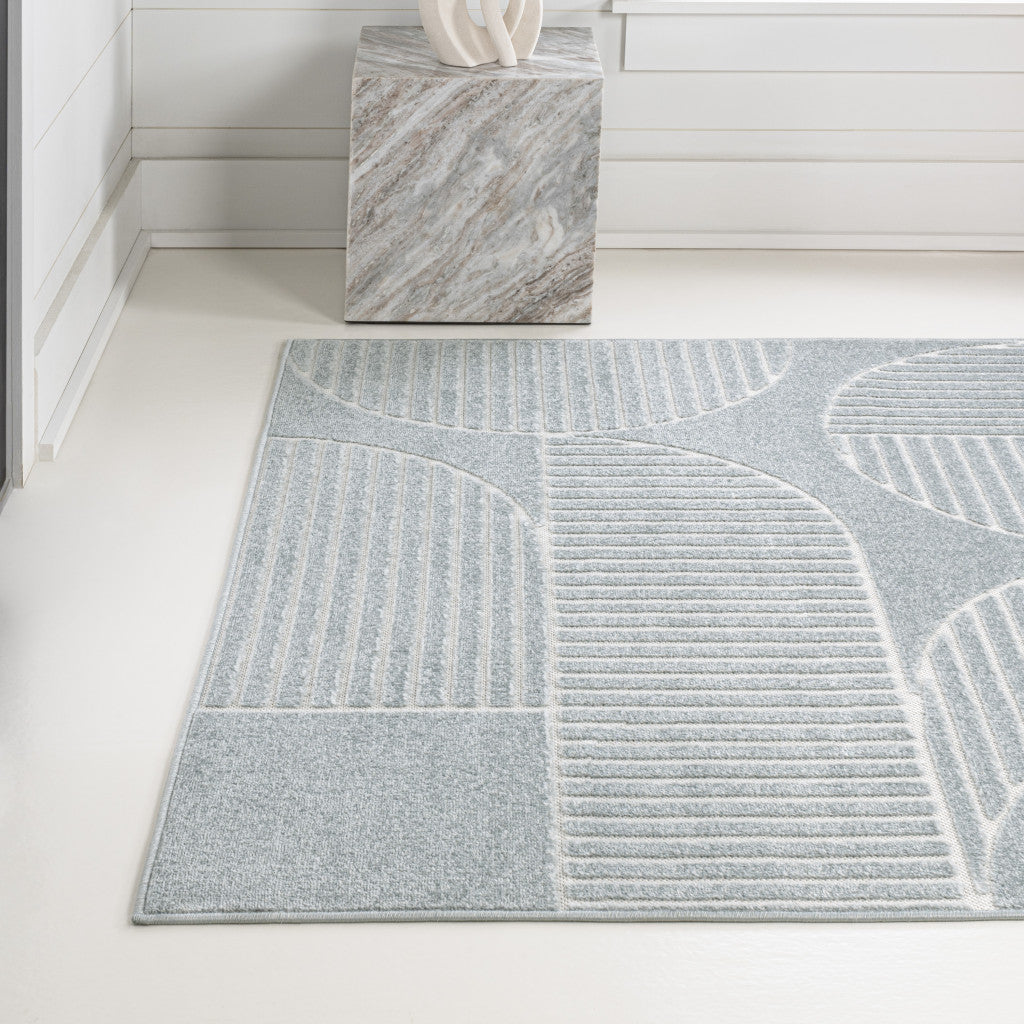 8' X 10' Light Blue And Cream Striped Indoor Outdoor Area Rug - GreatEagleInc