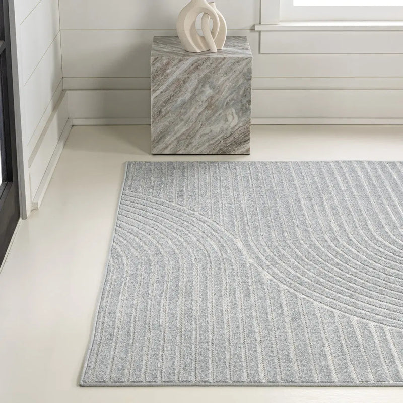 8' X 10' Light Blue And Cream Striped Indoor Outdoor Area Rug - GreatEagleInc