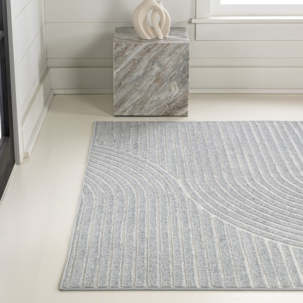 8' X 10' Light Blue And Cream Striped Indoor Outdoor Area Rug - GreatEagleInc