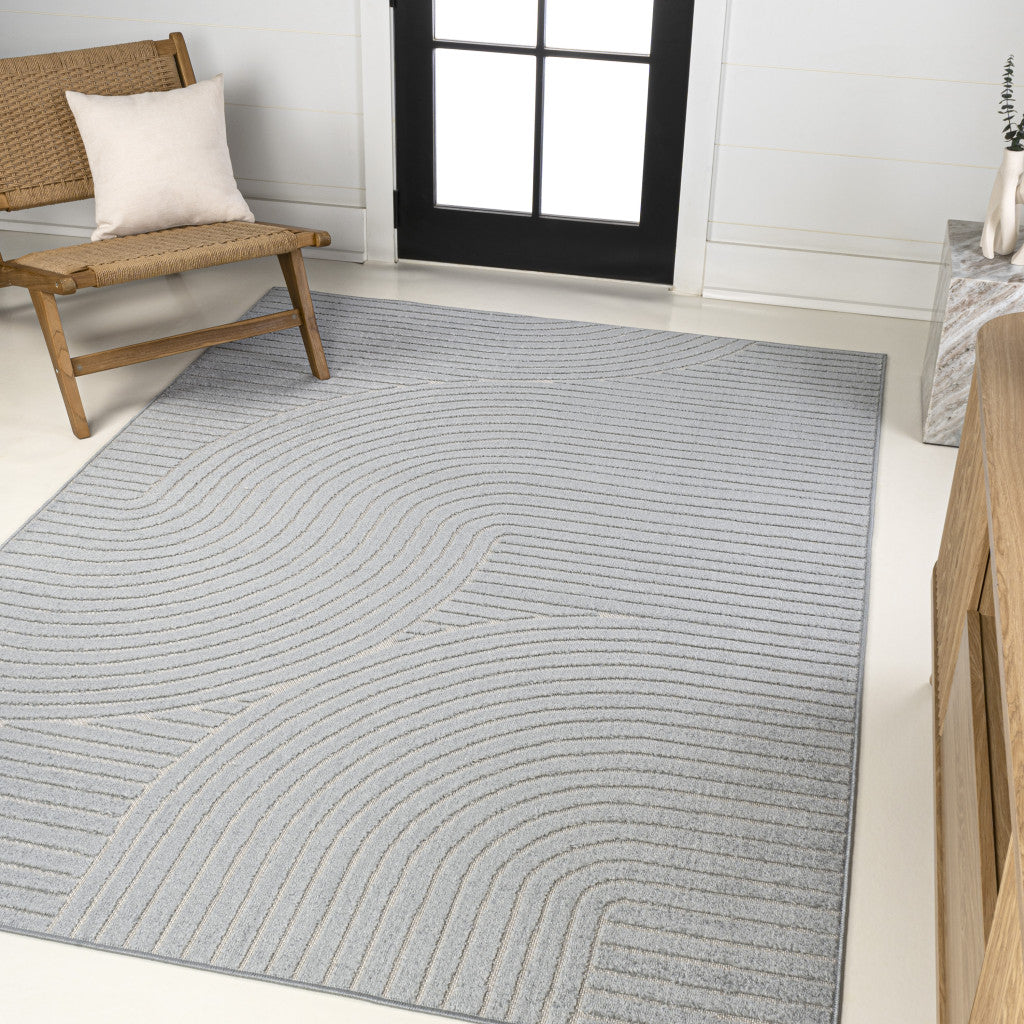 8' X 10' Light Blue And Cream Striped Indoor Outdoor Area Rug - GreatEagleInc