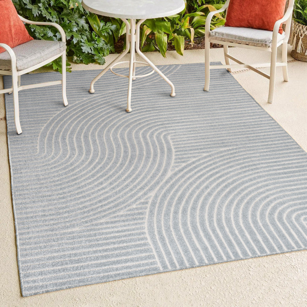 8' X 10' Light Blue And Cream Striped Indoor Outdoor Area Rug - GreatEagleInc