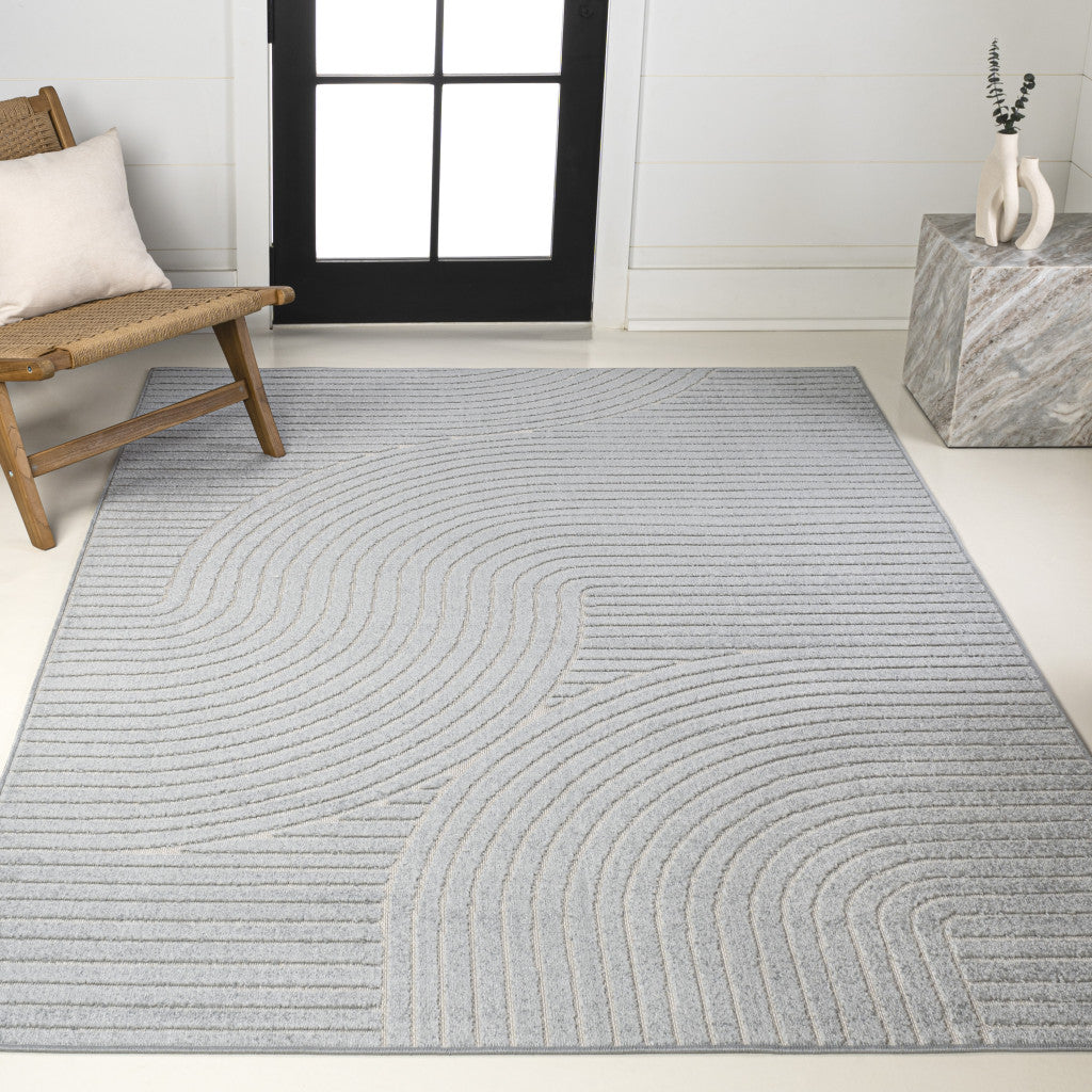 8' X 10' Light Blue And Cream Striped Indoor Outdoor Area Rug - GreatEagleInc