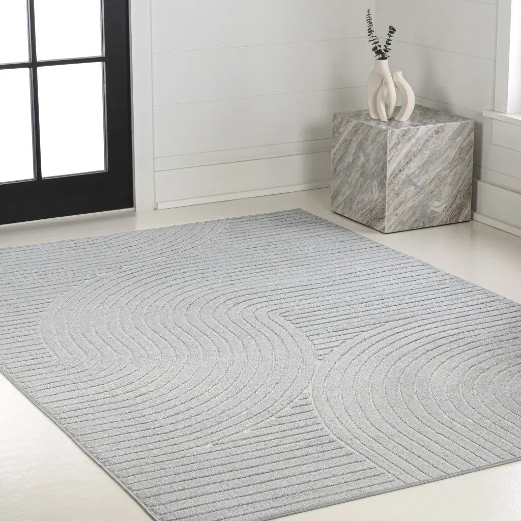 8' X 10' Light Blue And Cream Striped Indoor Outdoor Area Rug - GreatEagleInc
