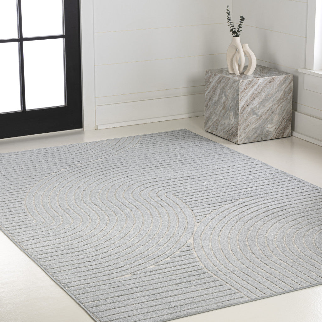 8' X 10' Light Blue And Cream Striped Indoor Outdoor Area Rug - GreatEagleInc