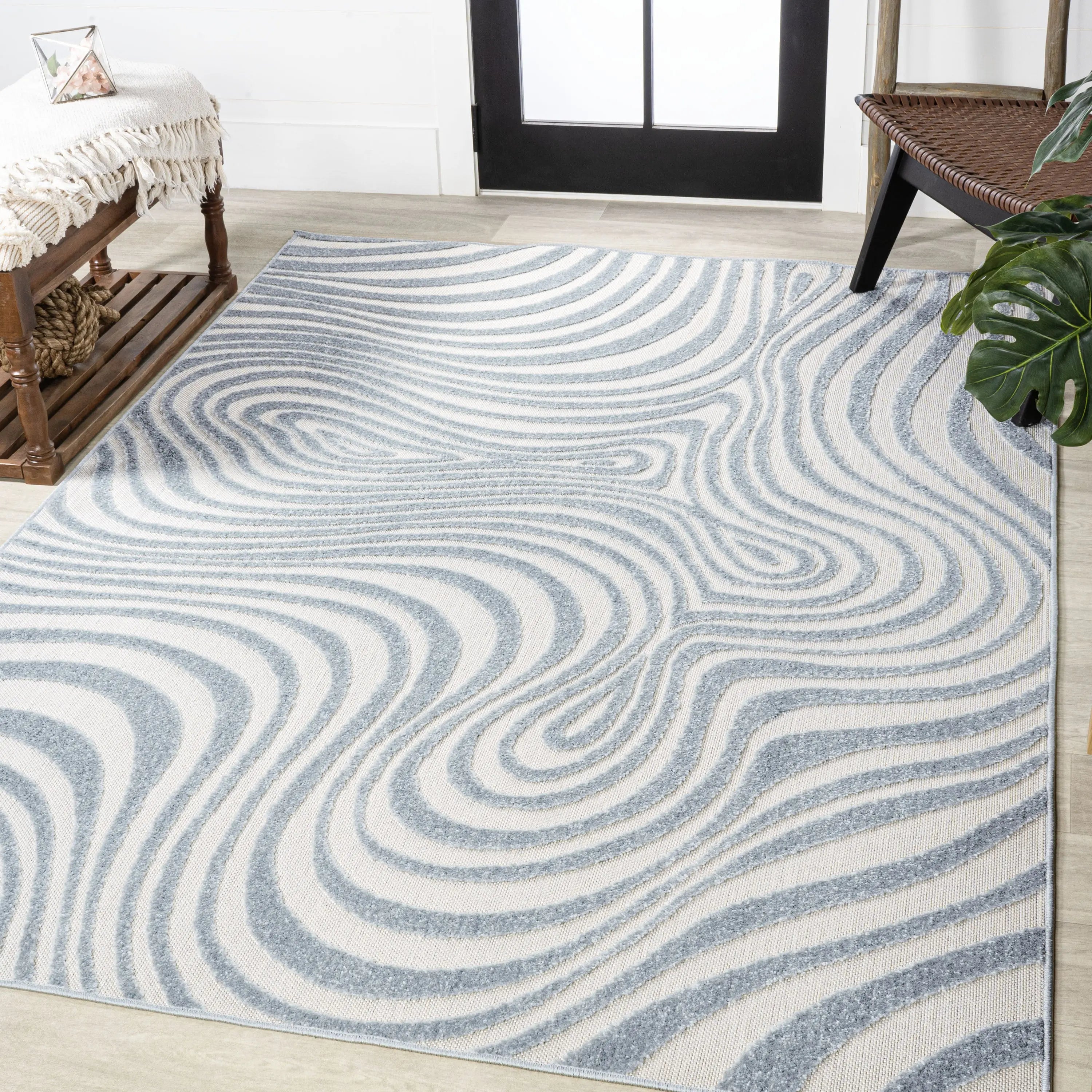8' X 10' Light Blue And Ivory Abstract Indoor Outdoor Area Rug Homeroots Outdoor
