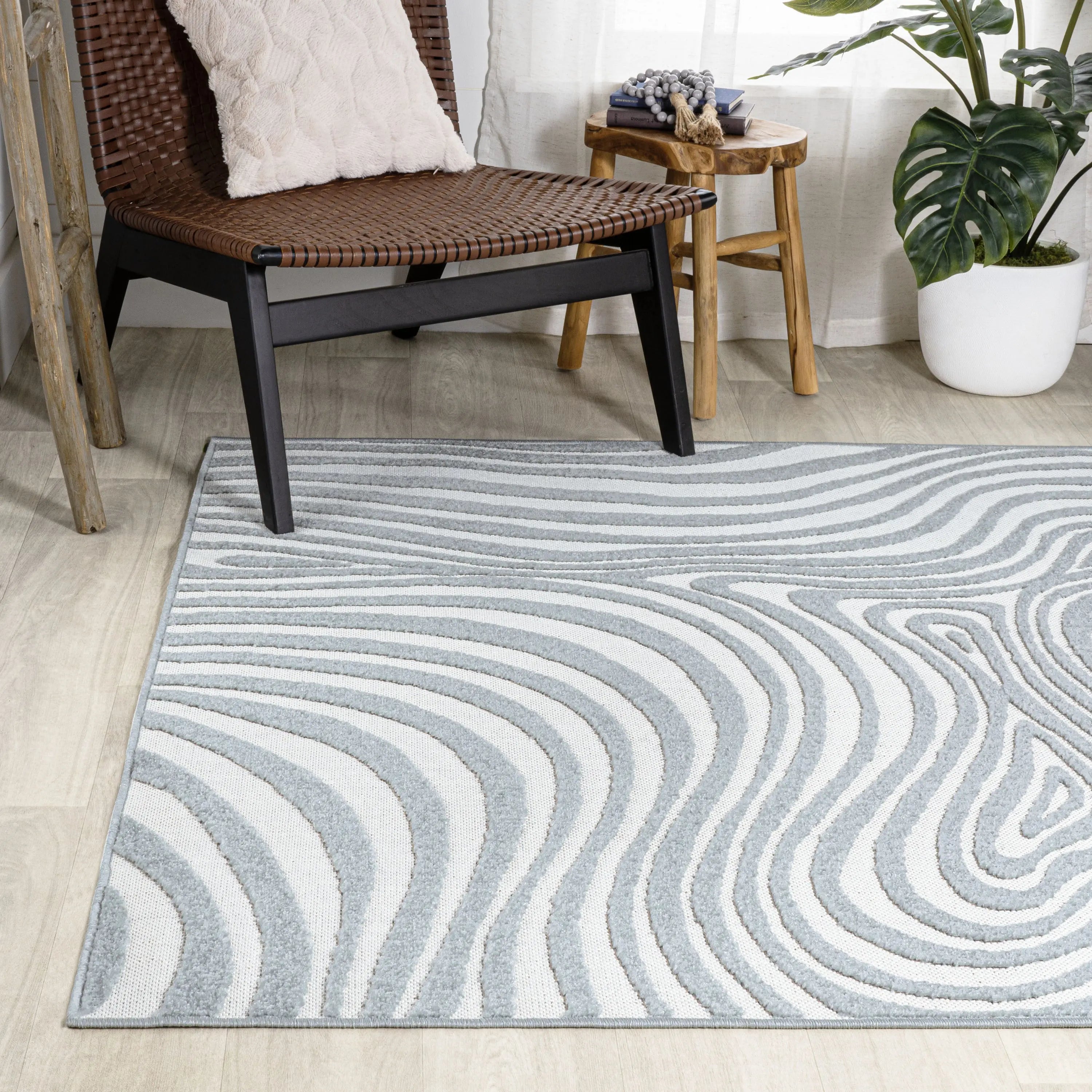 8' X 10' Light Blue And Ivory Abstract Indoor Outdoor Area Rug Homeroots Outdoor