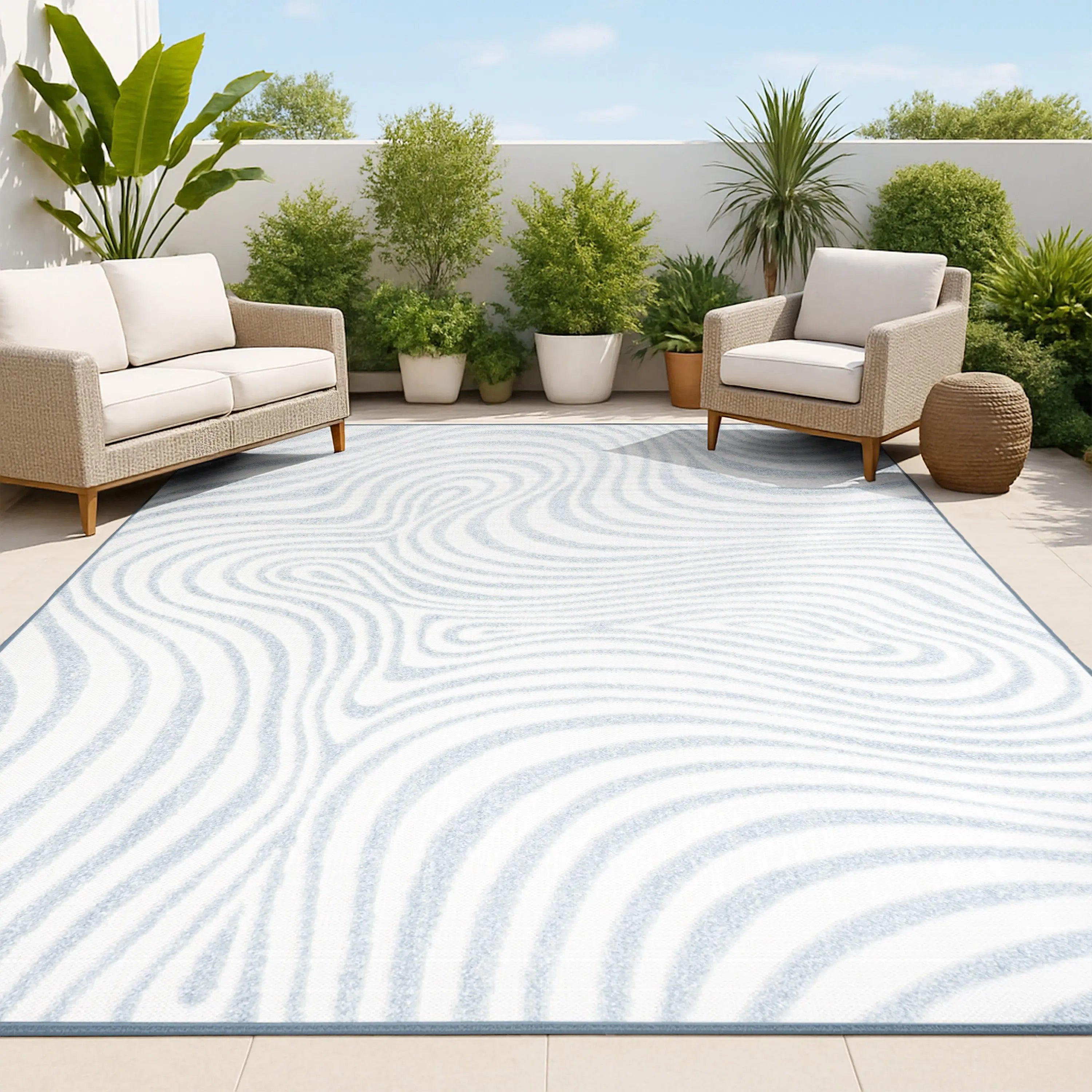 8' X 10' Light Blue And Ivory Abstract Indoor Outdoor Area Rug Homeroots Outdoor