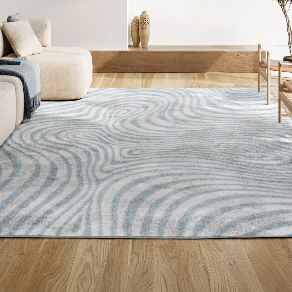 8' X 10' Light Blue And Ivory Abstract Indoor Outdoor Area Rug Homeroots Outdoor