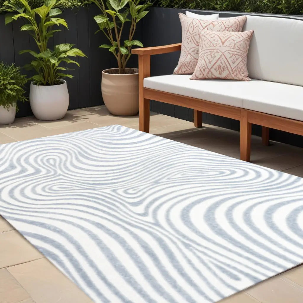 8' X 10' Light Blue And Ivory Abstract Indoor Outdoor Area Rug Homeroots Outdoor