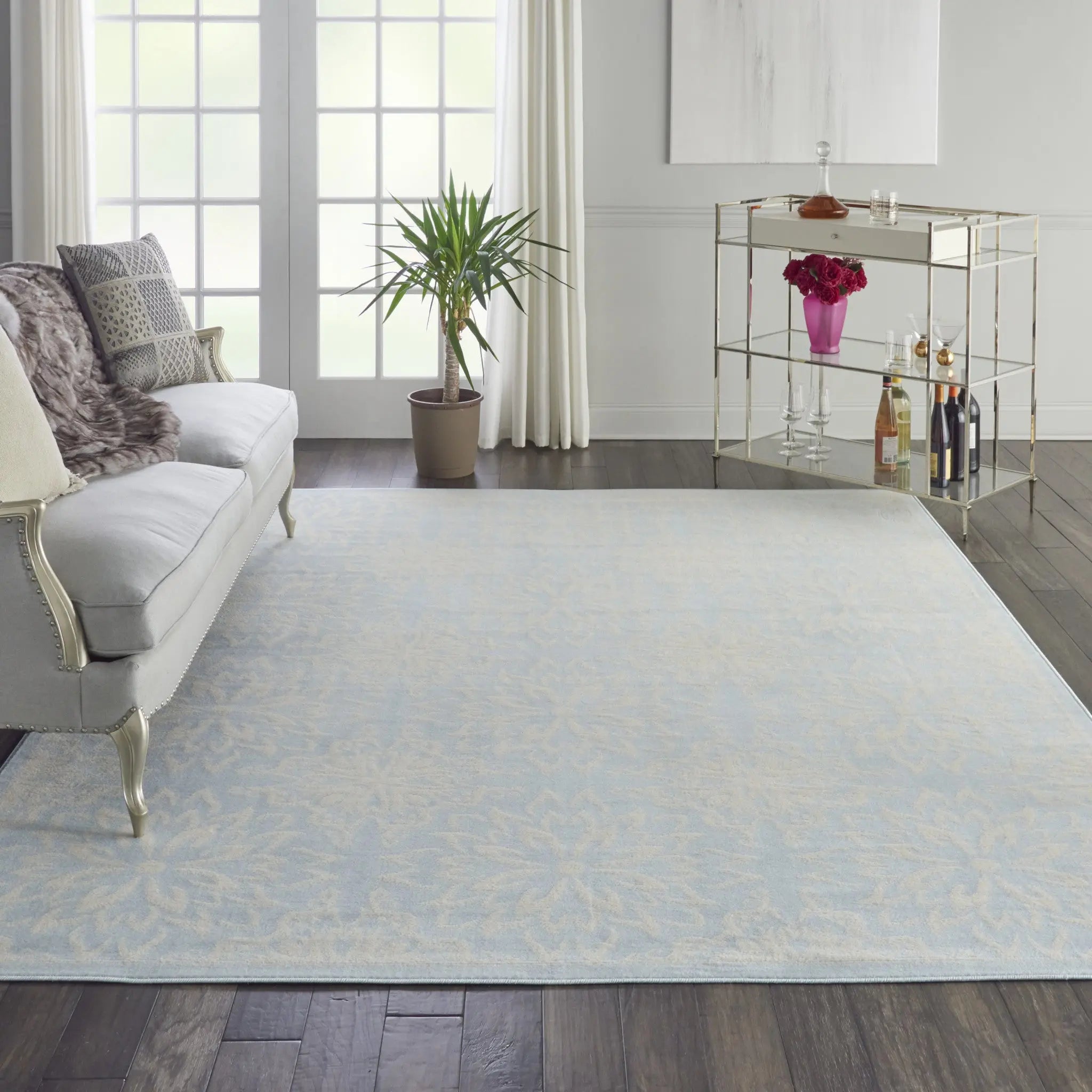 8' X 10' Light Blue Floral Power Loom Area Rug Homeroots Home Decor