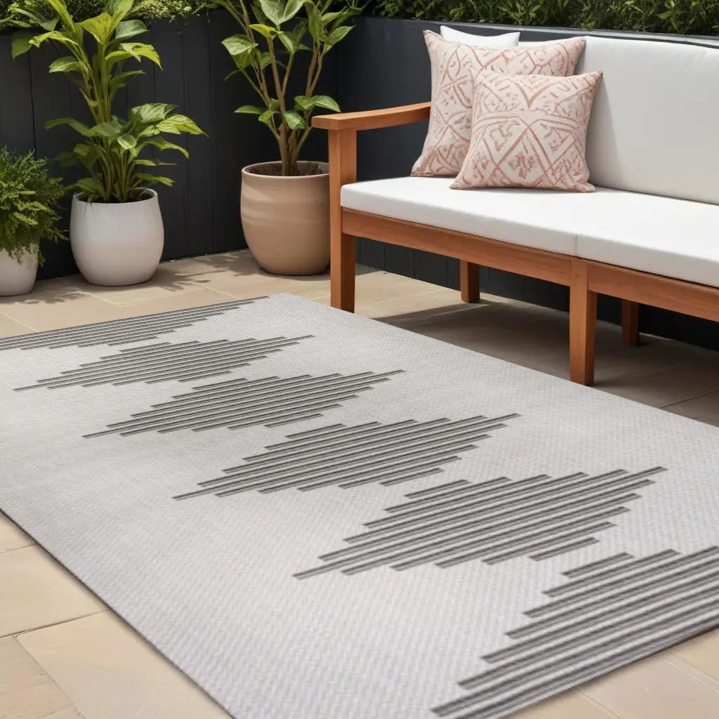8' X 10' Light Gray And Black Striped Indoor Outdoor Area Rug Homeroots Outdoor