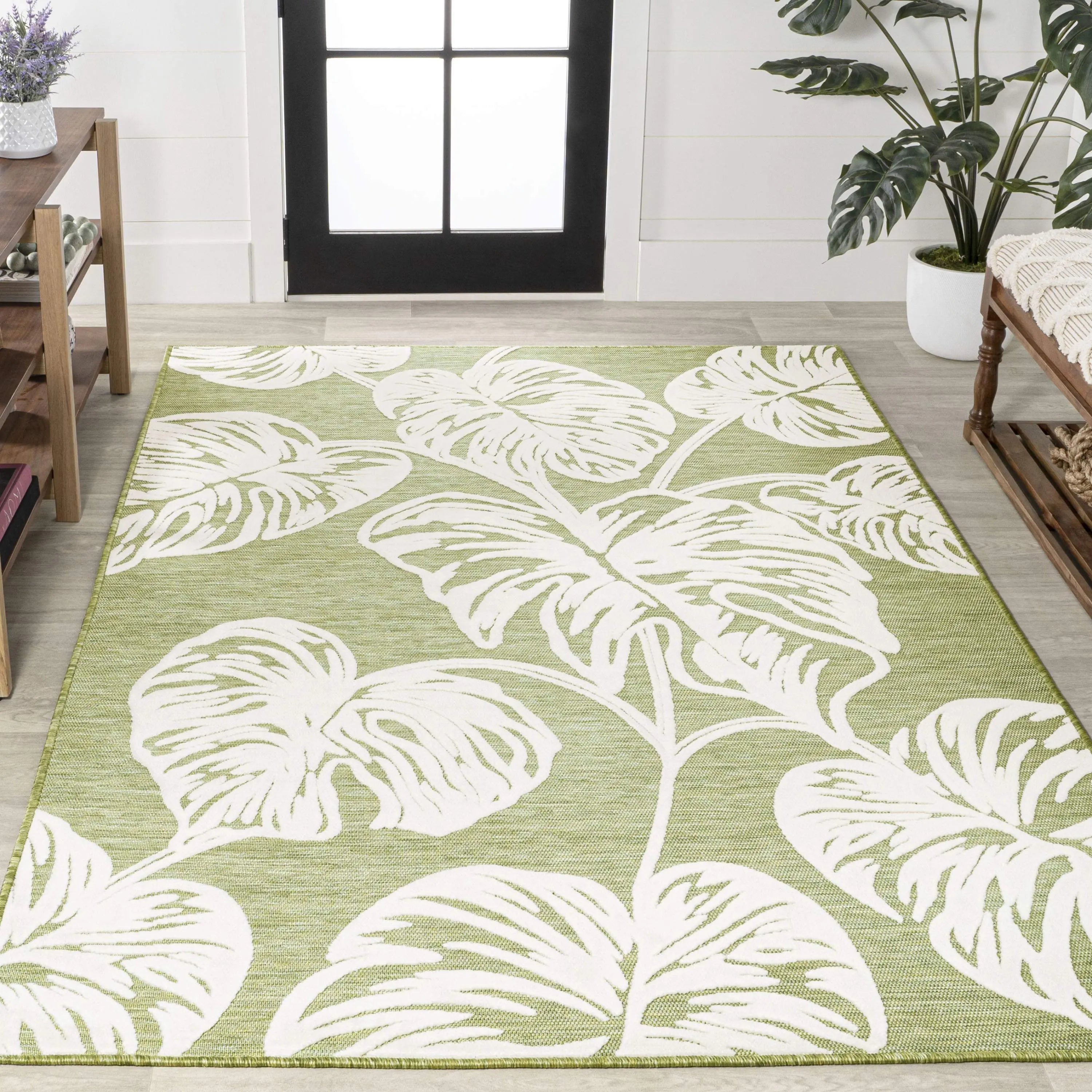 8' X 10' Light Green And Ivory Floral Indoor Outdoor Area Rug - GreatEagleInc