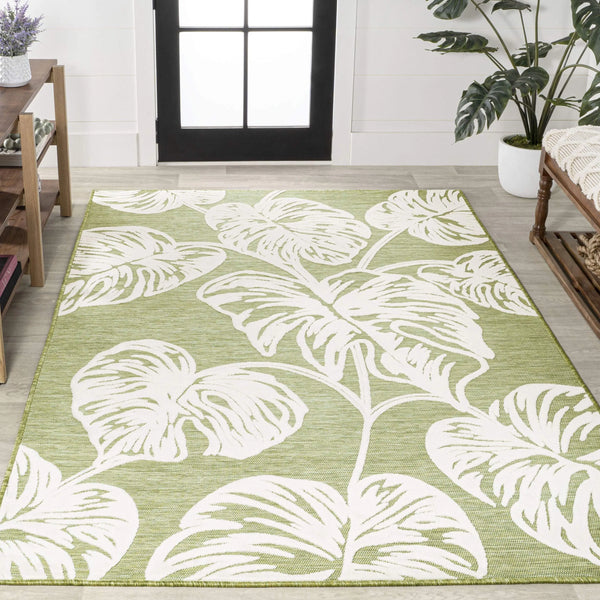 8' X 10' Light Green And Ivory Floral Indoor Outdoor Area Rug - GreatEagleInc