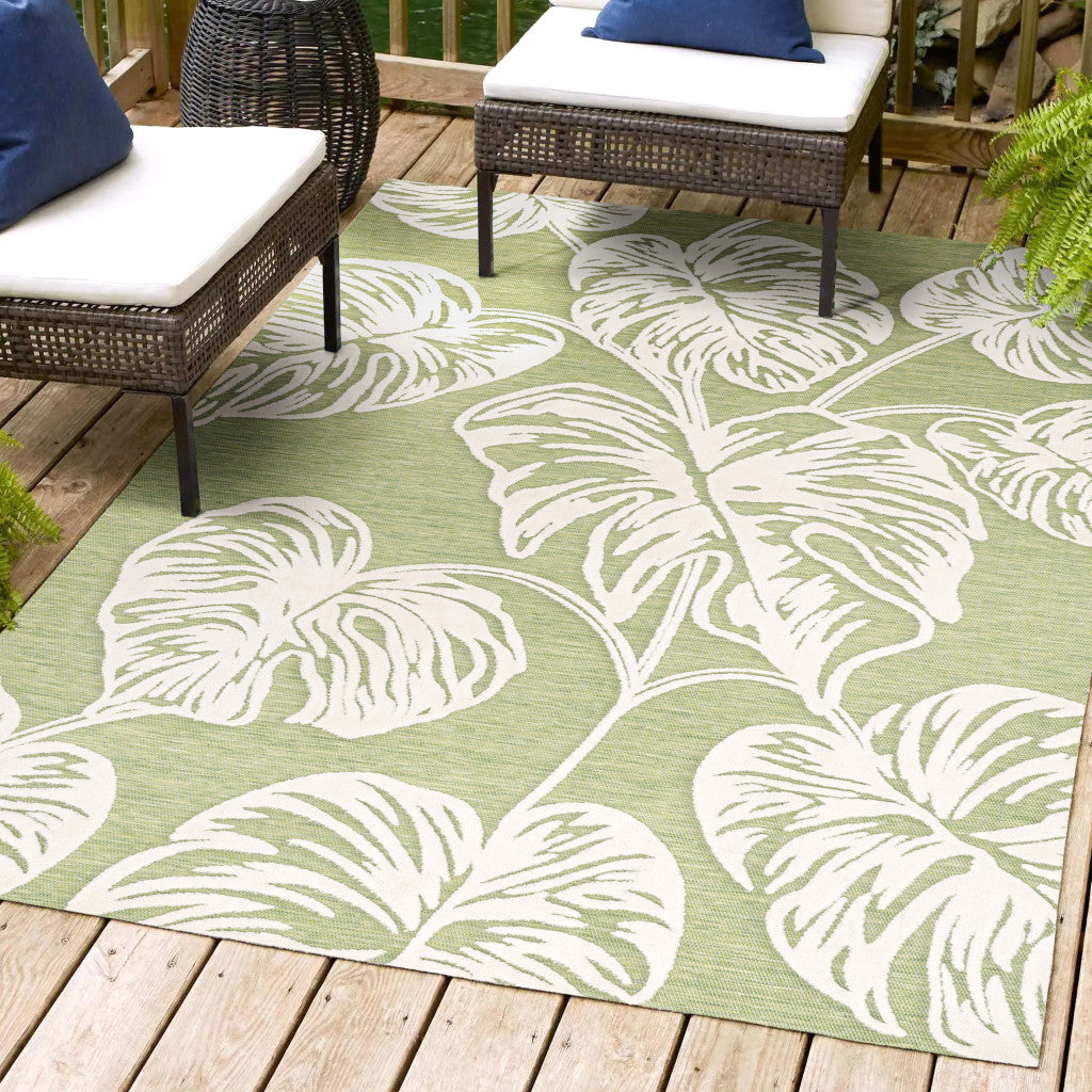8' X 10' Light Green And Ivory Floral Indoor Outdoor Area Rug - GreatEagleInc
