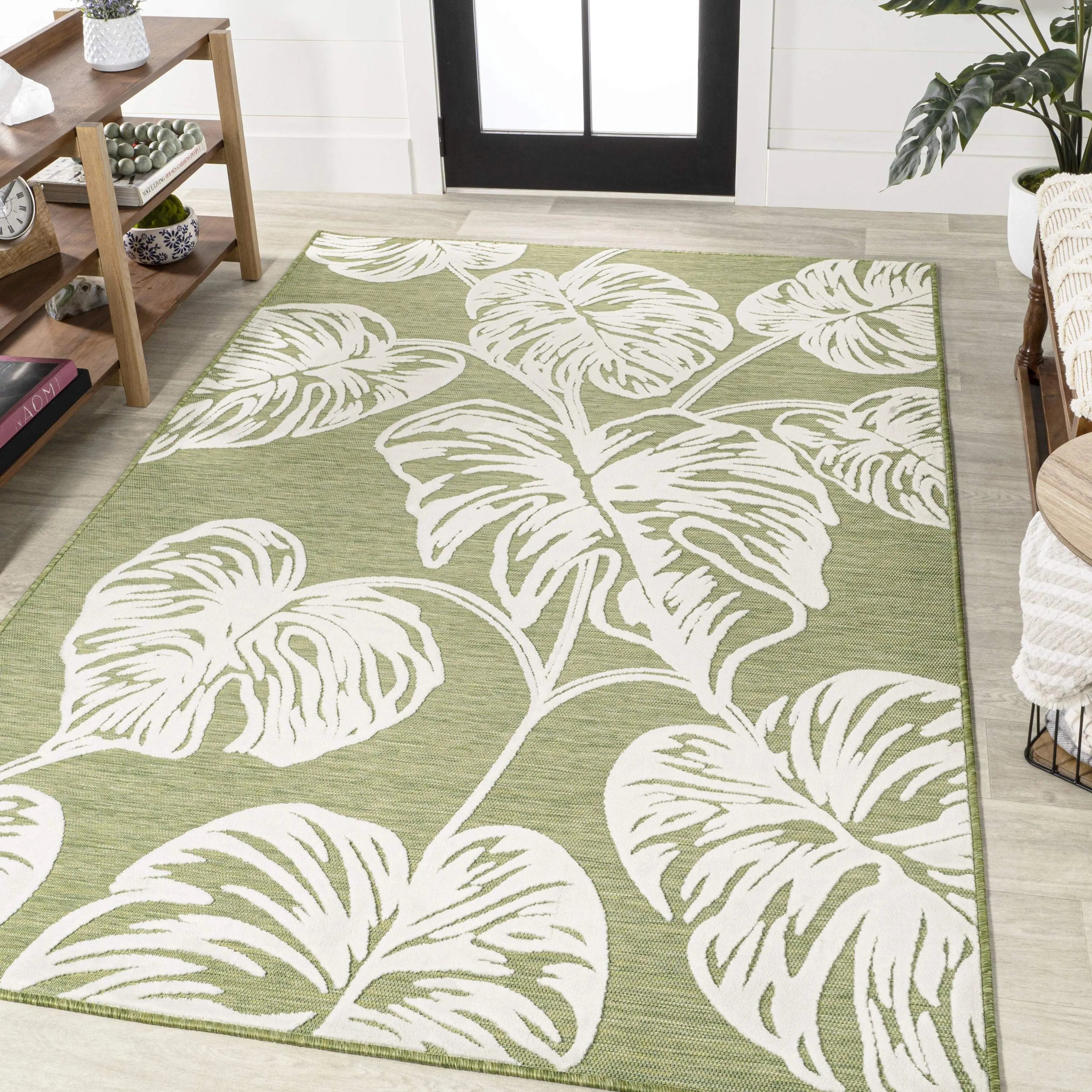 8' X 10' Light Green And Ivory Floral Indoor Outdoor Area Rug - GreatEagleInc