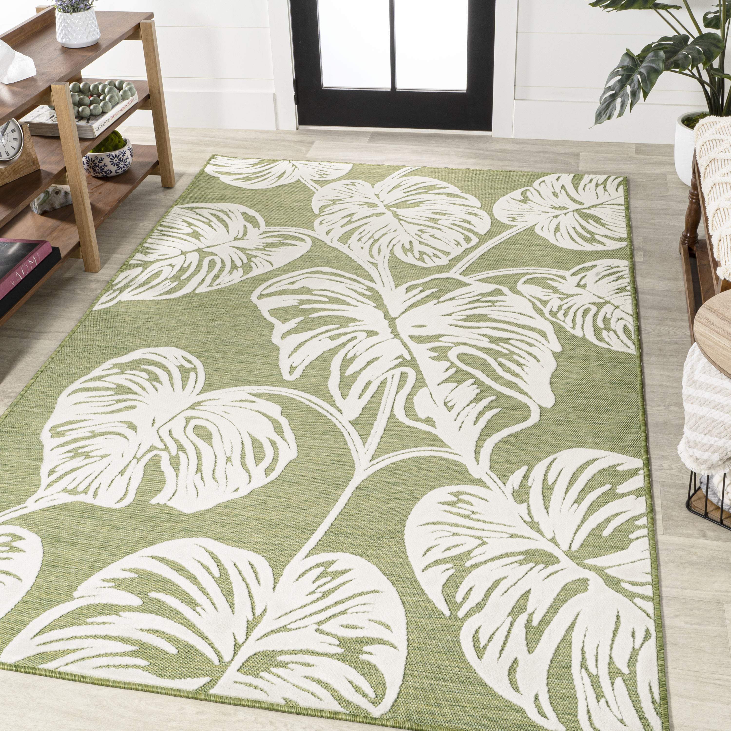 8' X 10' Light Green And Ivory Floral Indoor Outdoor Area Rug - GreatEagleInc